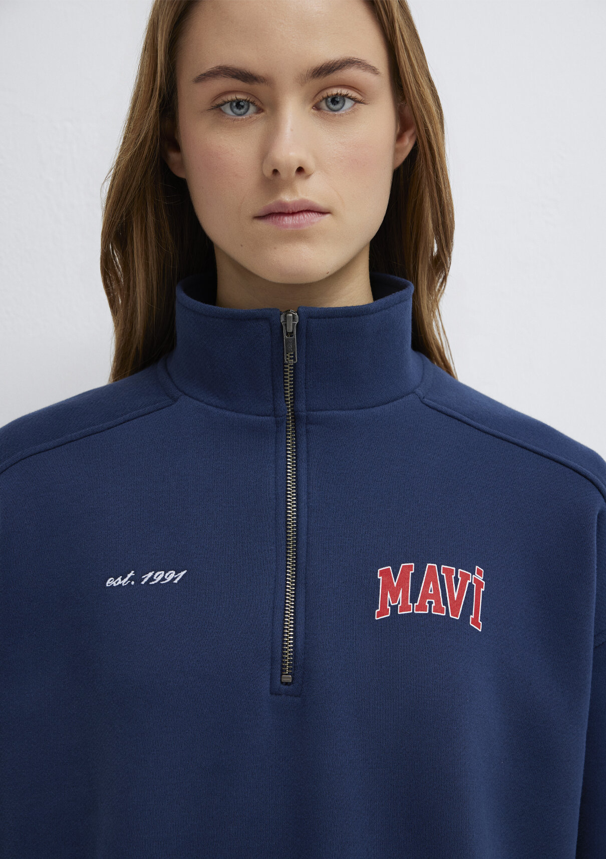 Mavi Logo Baskılı Yarı Fermuarlı Lacivert Sweatshirt görsel 6