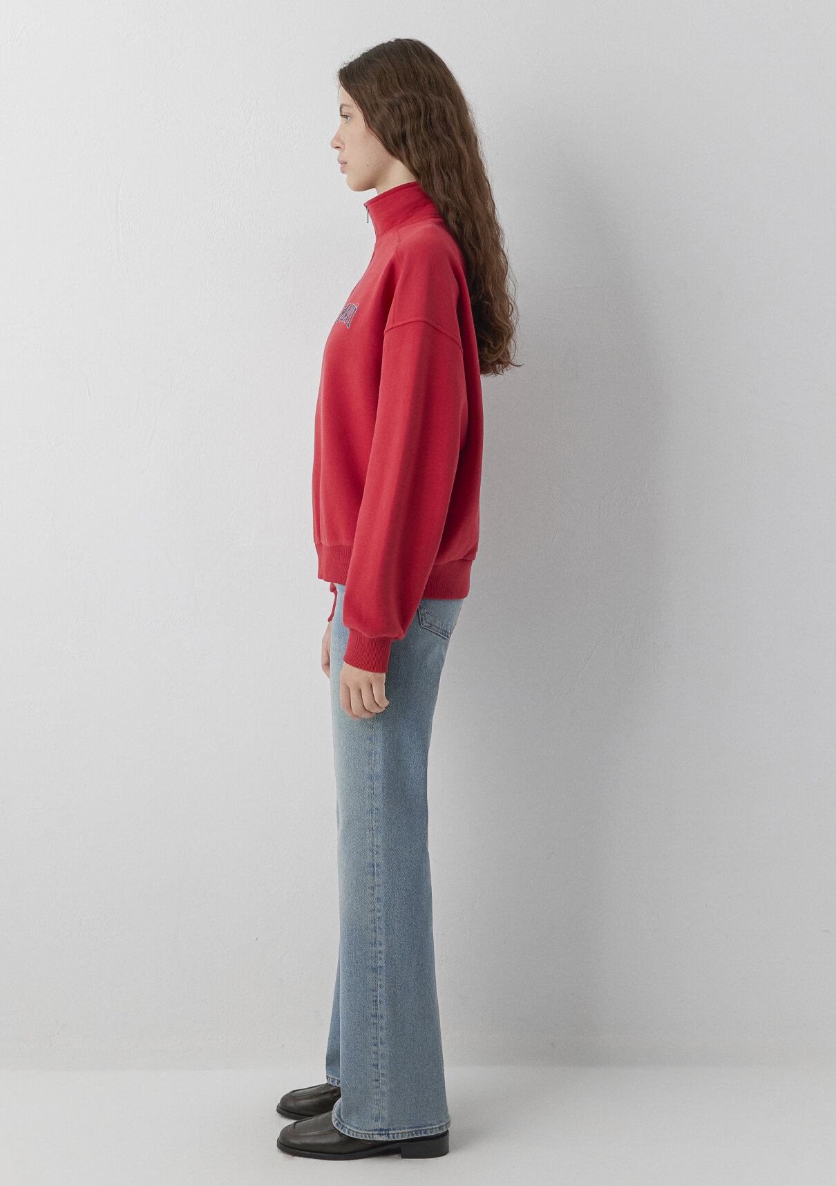 Mavi Logo Yarı Fermuarlı Kırmızı Sweatshirt görsel 4
