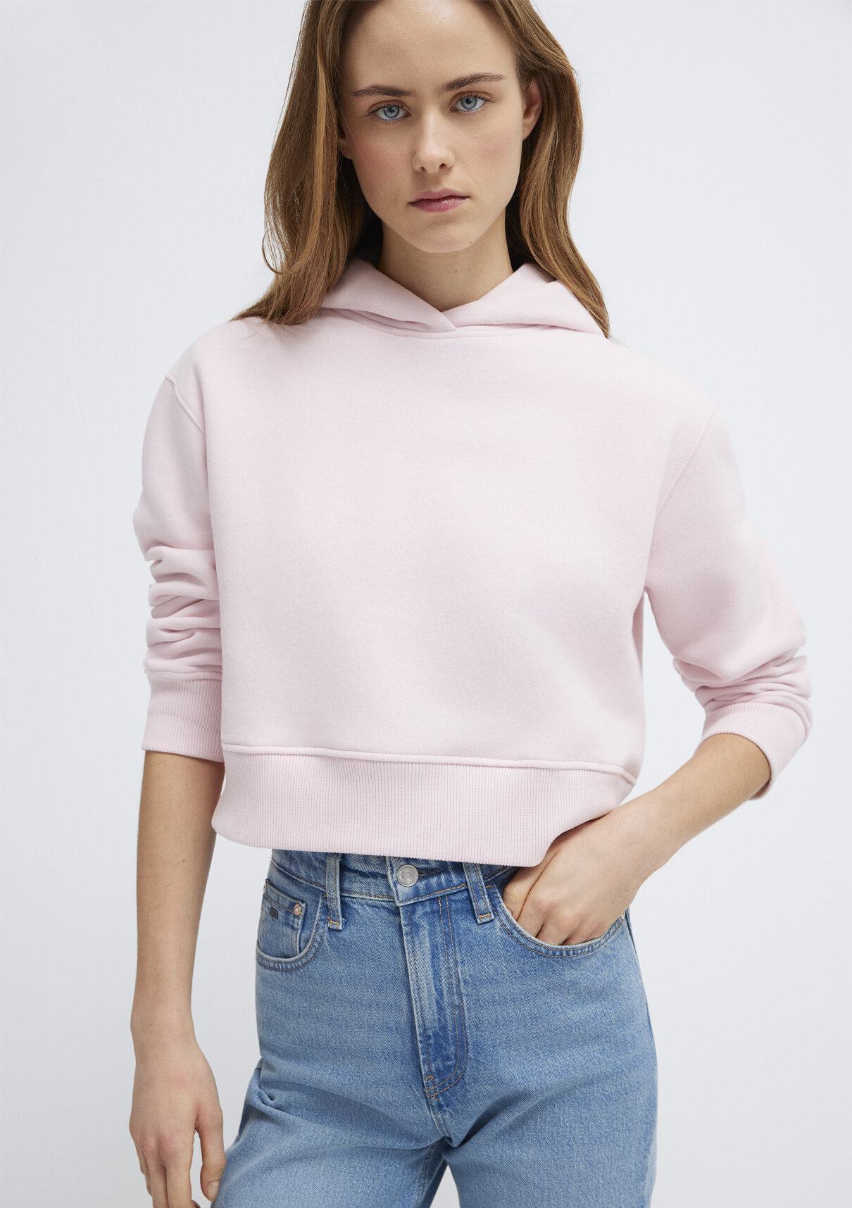 Mavi Kapüşonlu Pembe Sweatshirt görsel 2