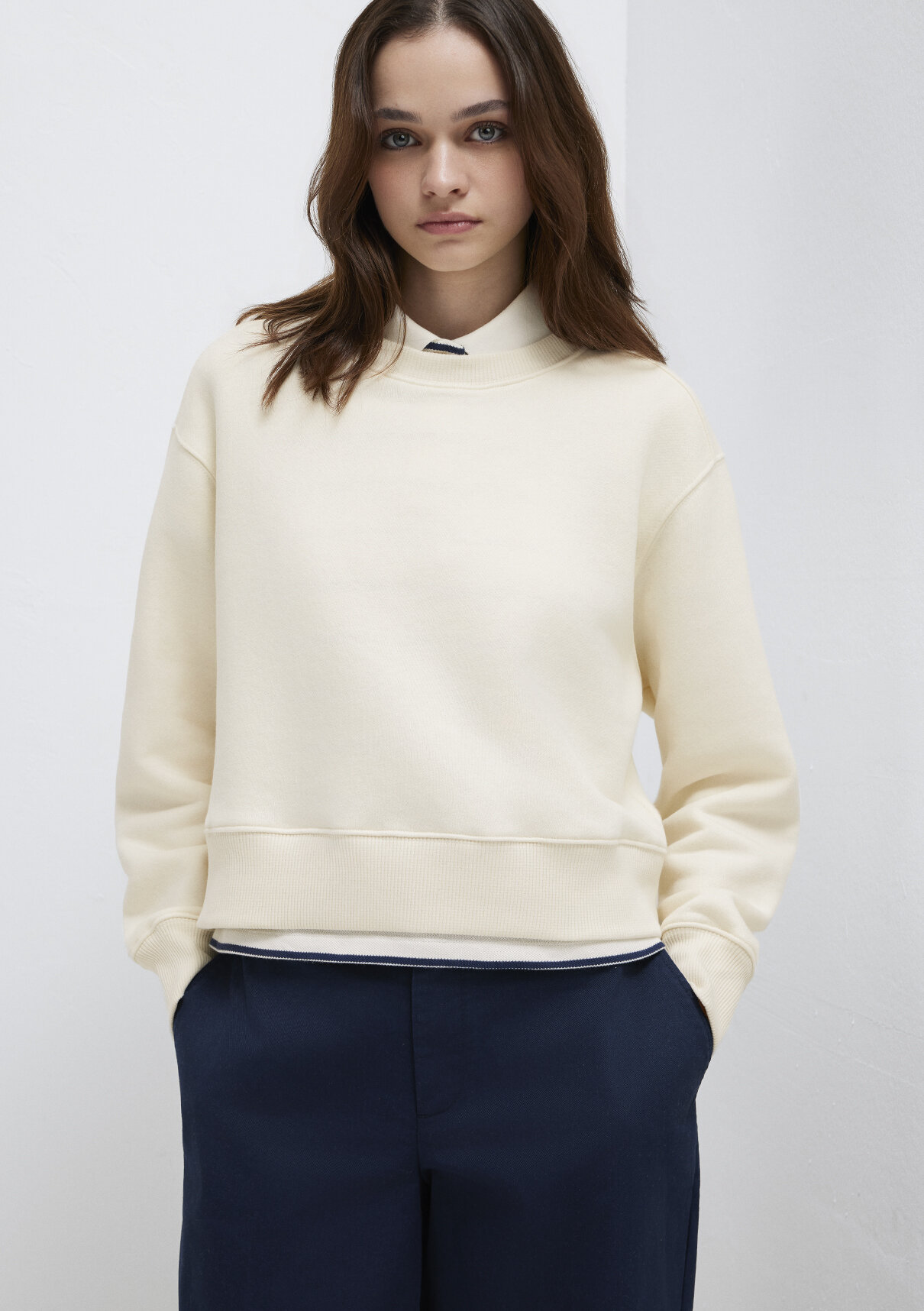 Mavi Bisiklet Yaka Ekru Sweatshirt görsel 2