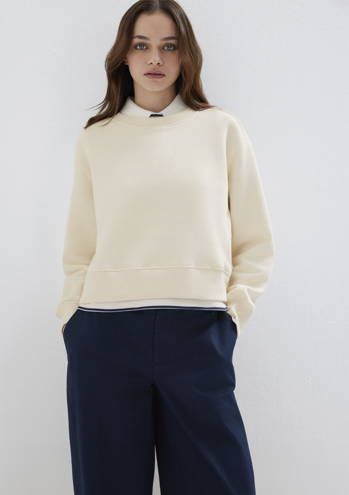 Mavi Bisiklet Yaka Ekru Sweatshirt görsel 3