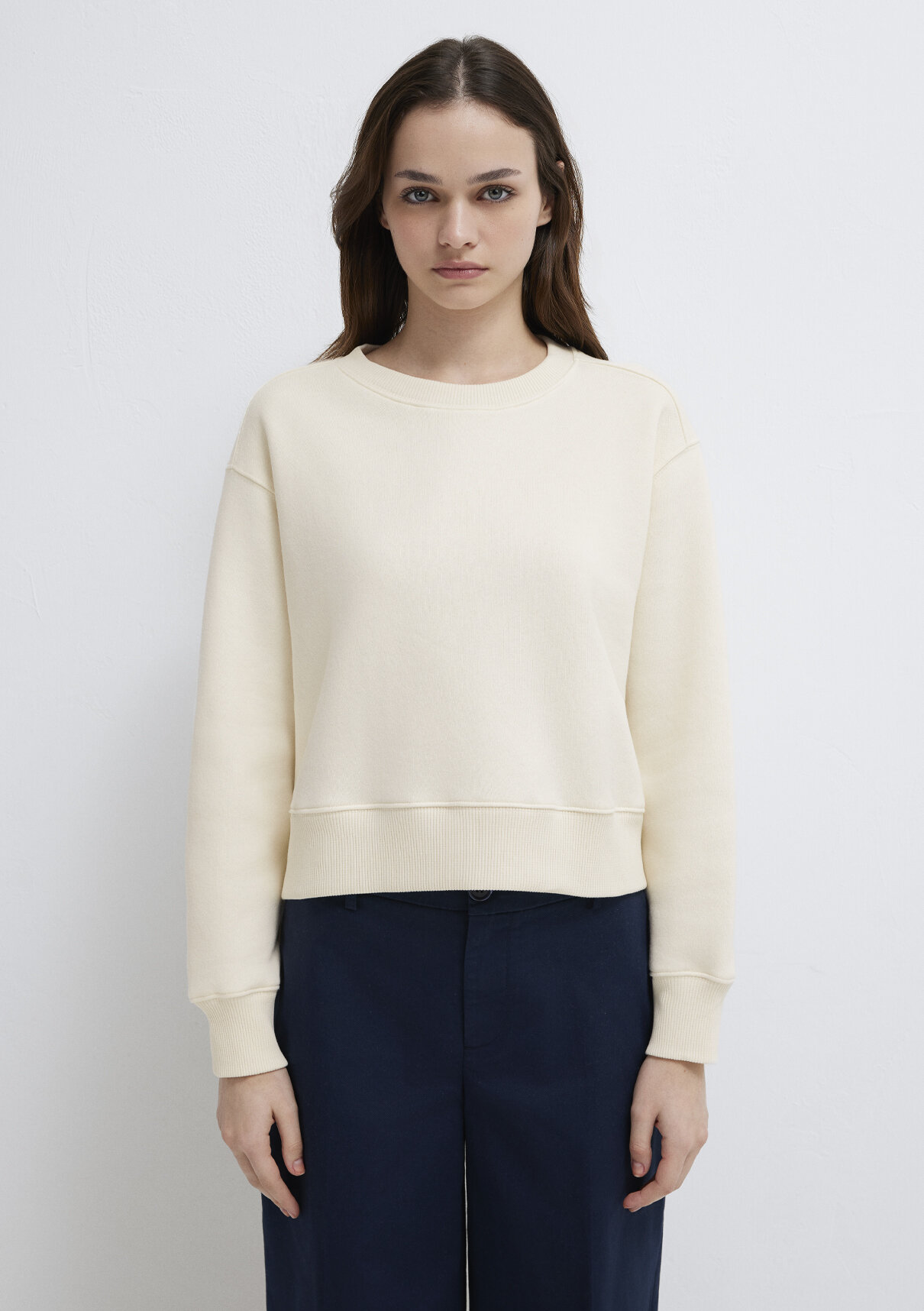 Mavi Bisiklet Yaka Ekru Sweatshirt görsel 4