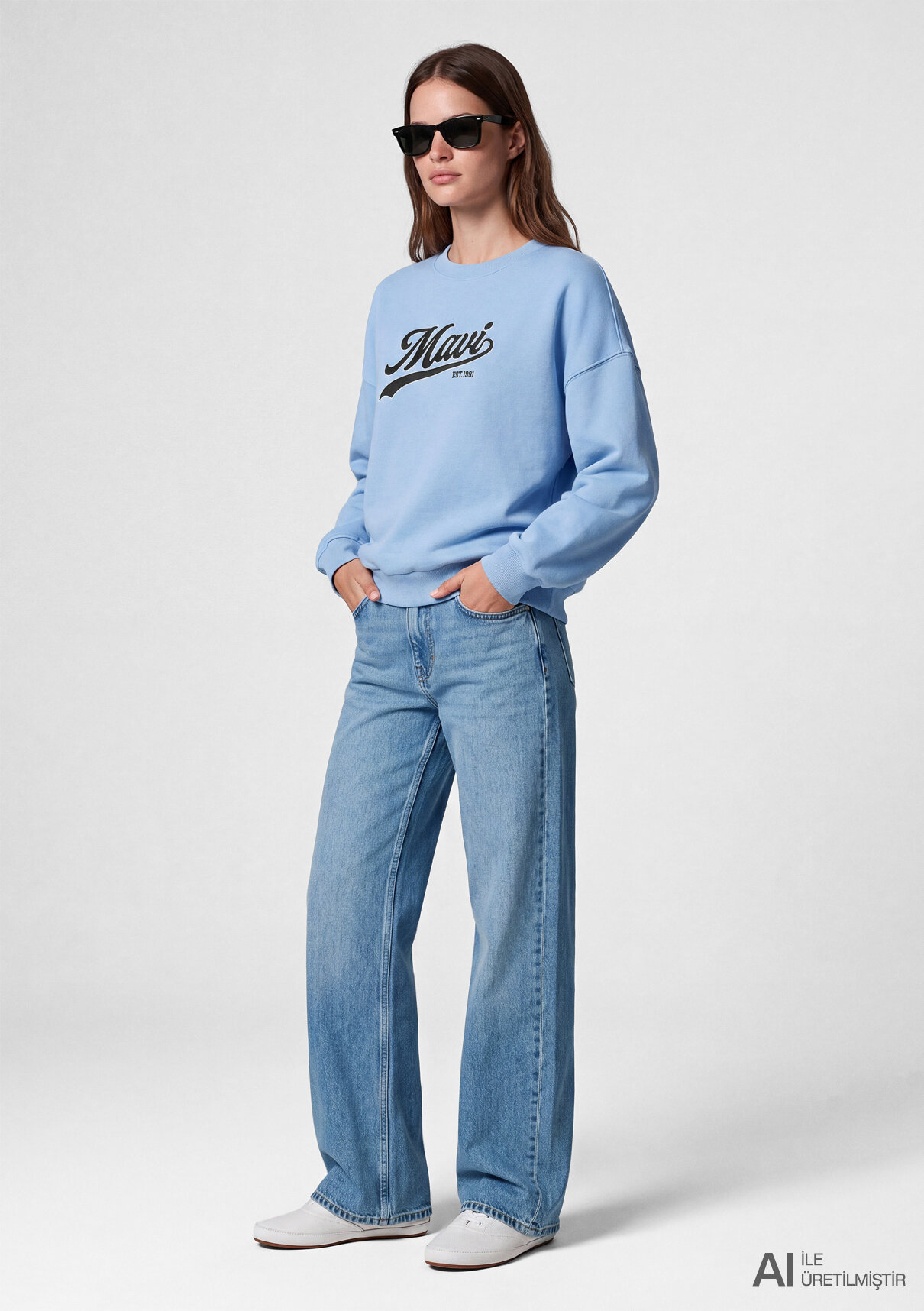 Mavi Logo Baskılı Mavi Sweatshirt