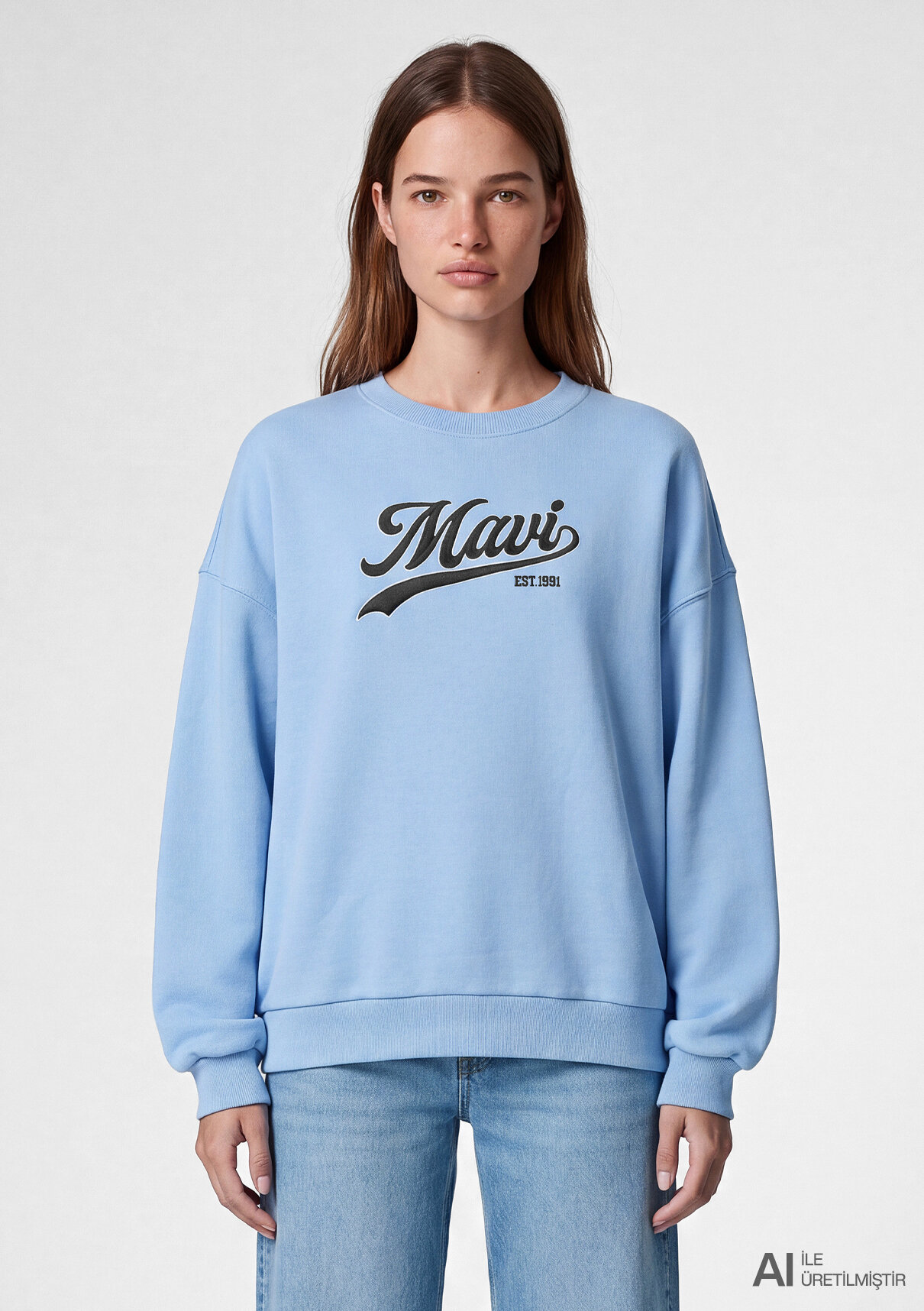 Mavi Logo Baskılı Mavi Sweatshirt görsel 2