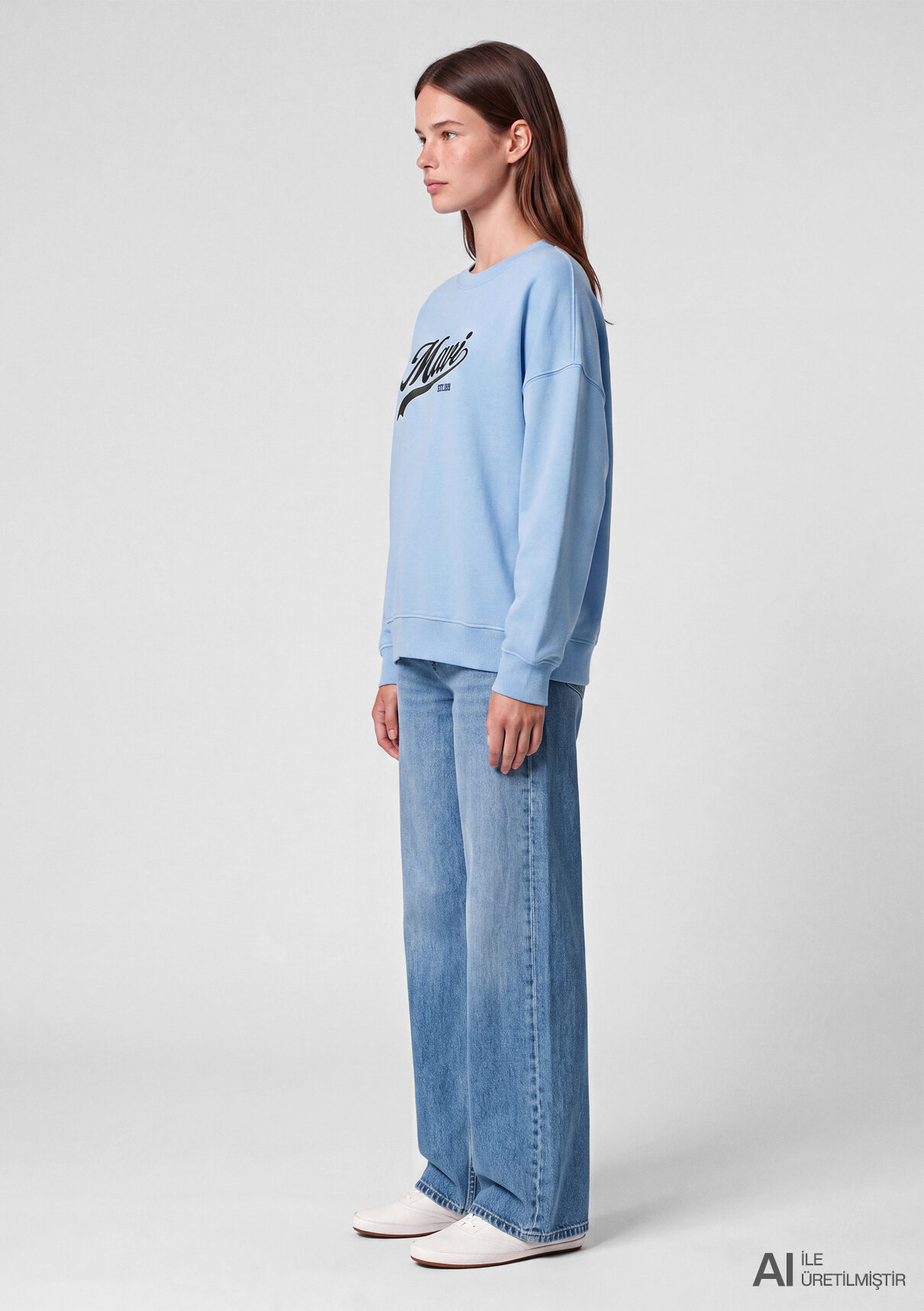 Mavi Logo Baskılı Mavi Sweatshirt görsel 3