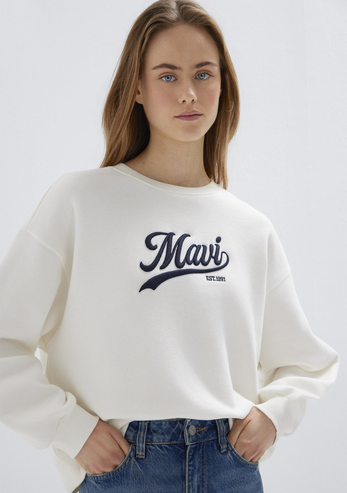 Mavi Logo Baskılı Ekru Sweatshirt görsel 2