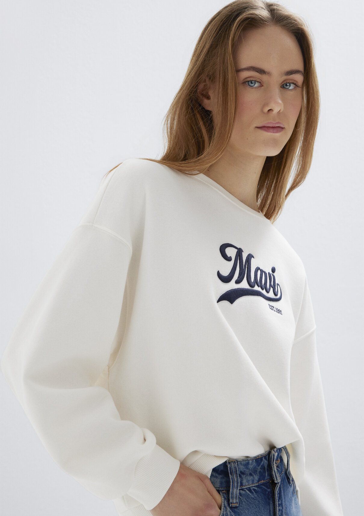 Mavi Logo Baskılı Ekru Sweatshirt görsel 3