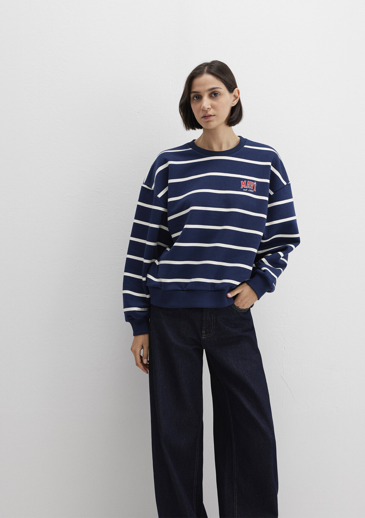 Mavi Çizgili Lacivert Sweatshirt görsel 2