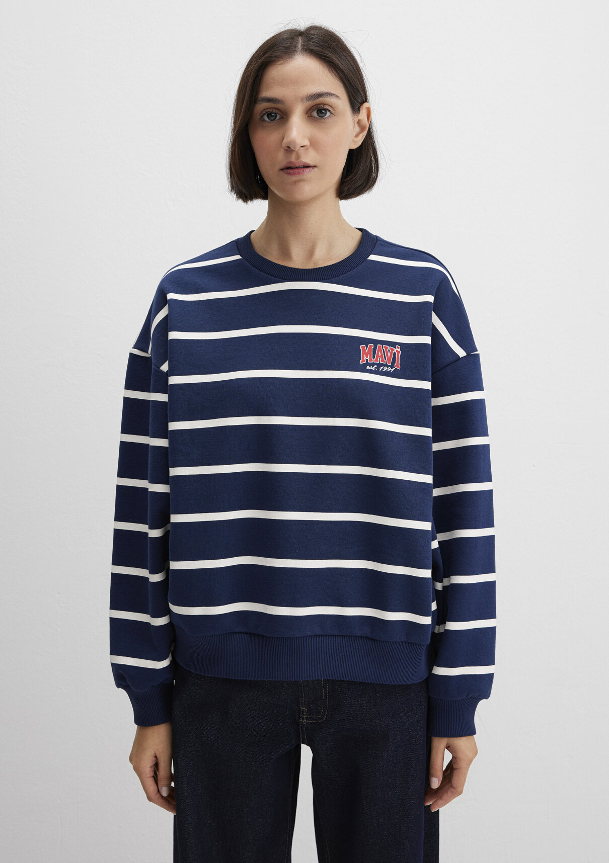 Mavi Çizgili Lacivert Sweatshirt görsel 3