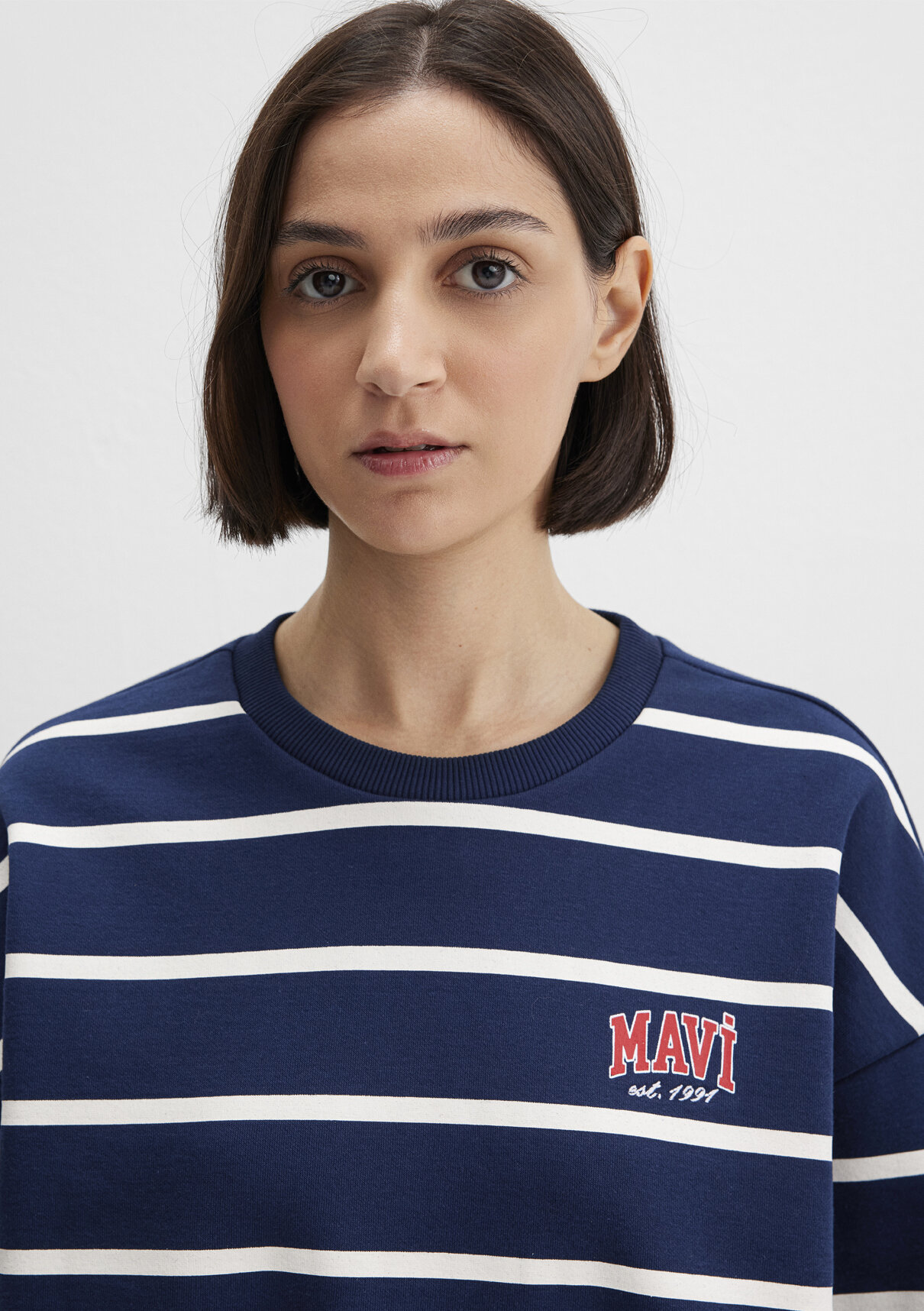 Mavi Çizgili Lacivert Sweatshirt görsel 5