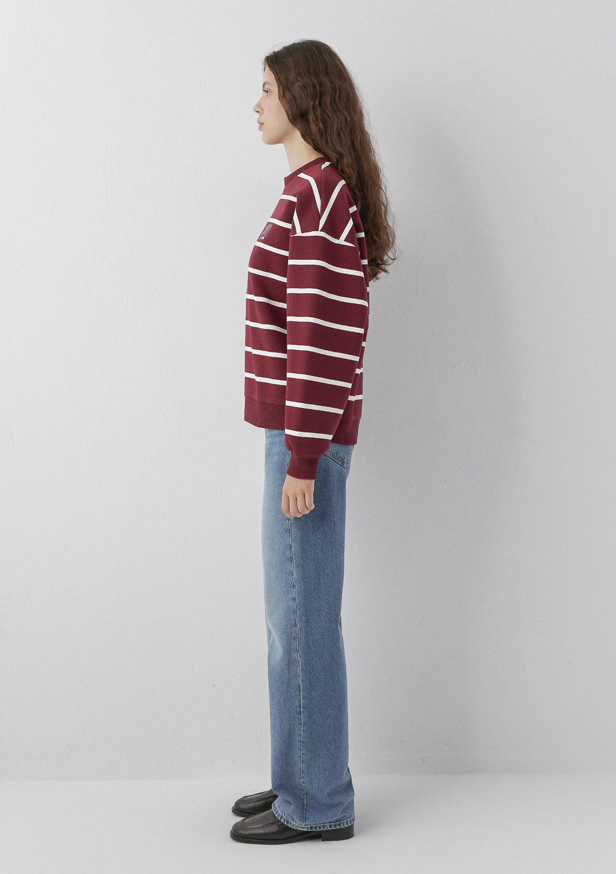 Mavi Logo Çizgili Bordo Sweatshirt görsel 4