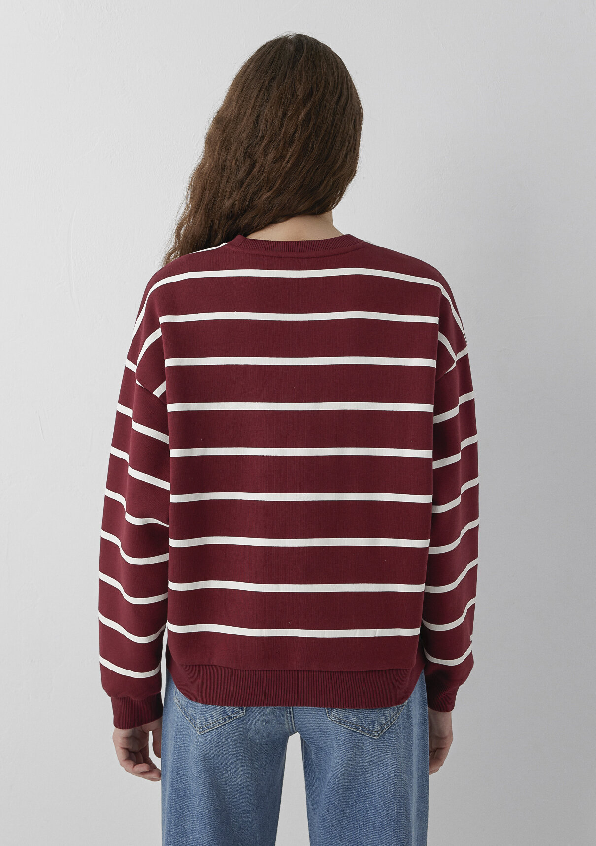 Mavi Logo Çizgili Bordo Sweatshirt görsel 5