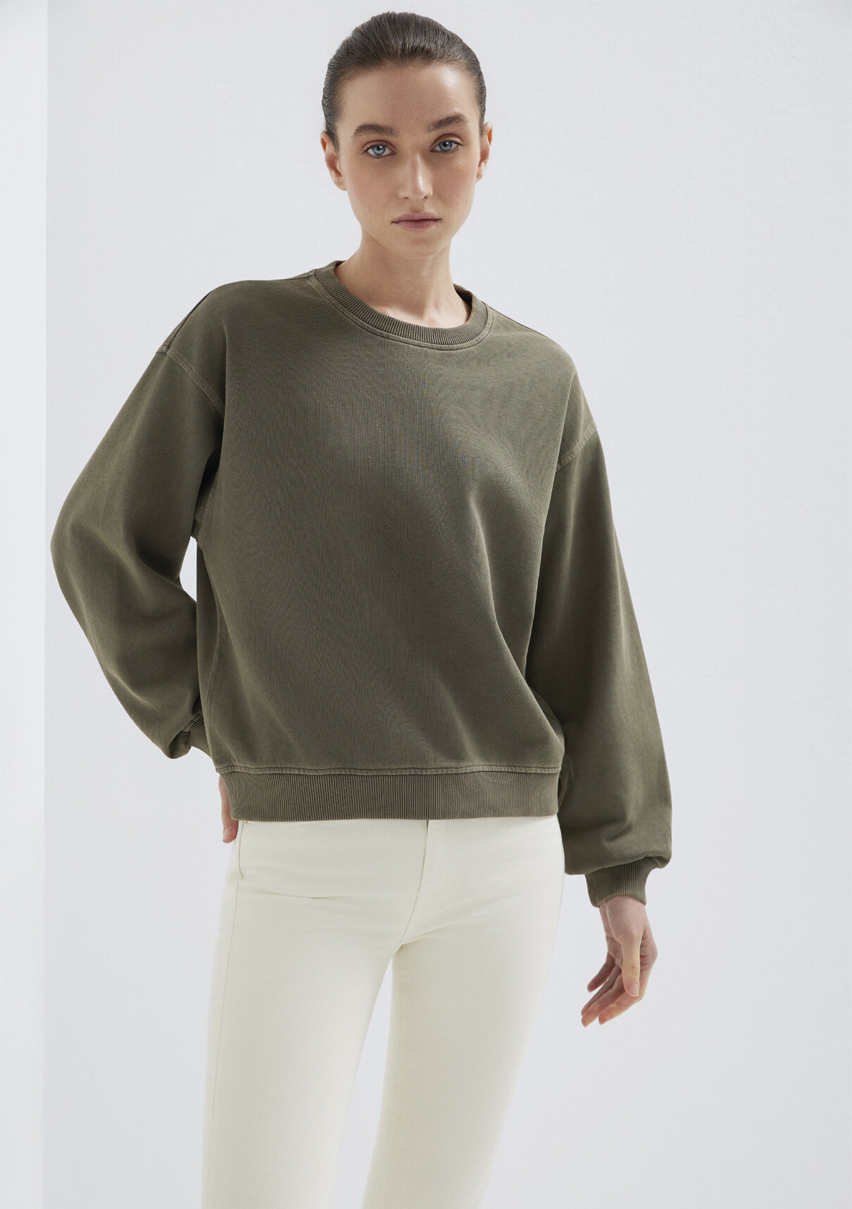 Mavi Bisiklet Yaka Haki Sweatshirt