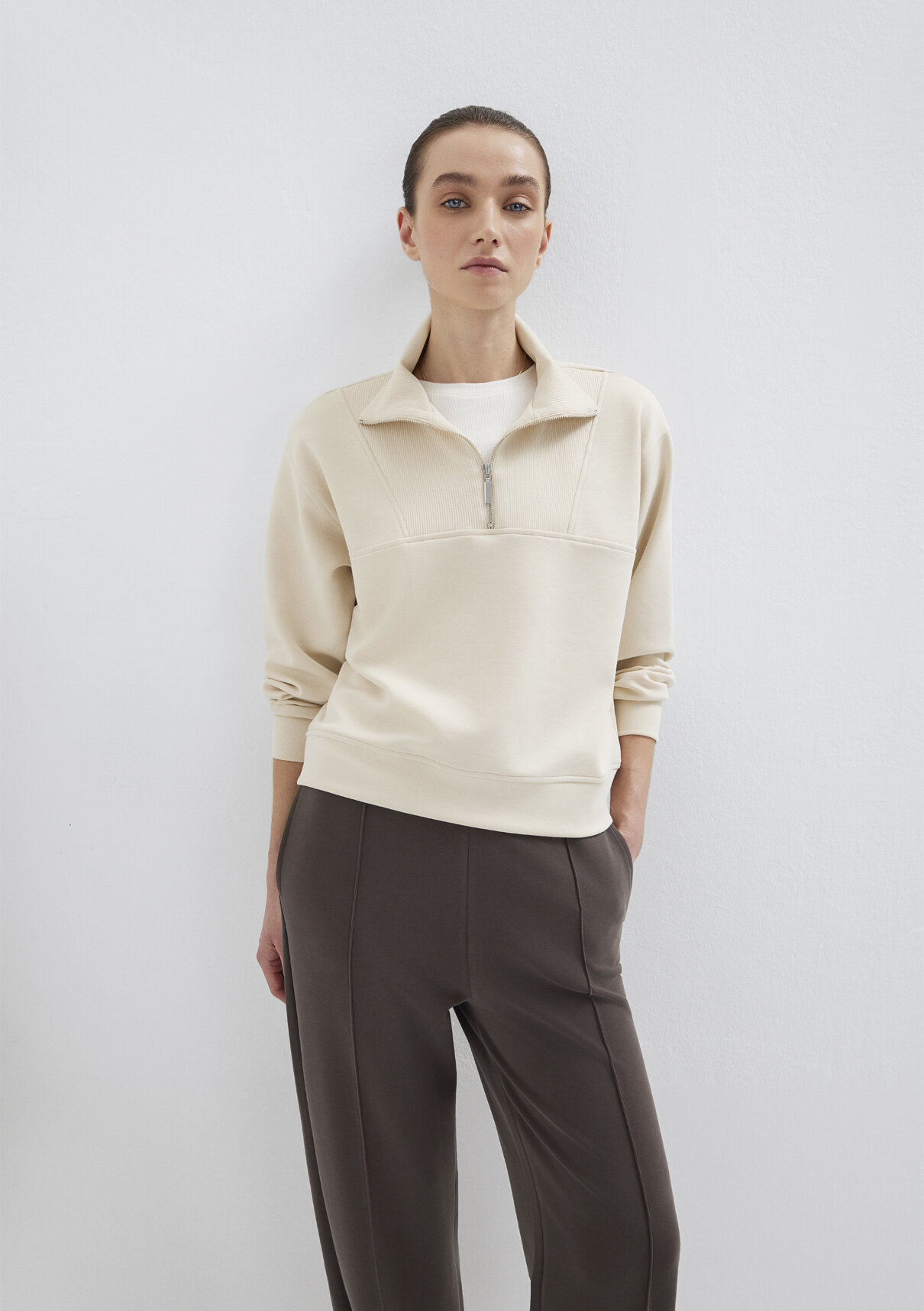 Mavi Yarı Fermuarlı Ekru (TENCEL™) Modal Karışımlı Sweatshirt görsel 3