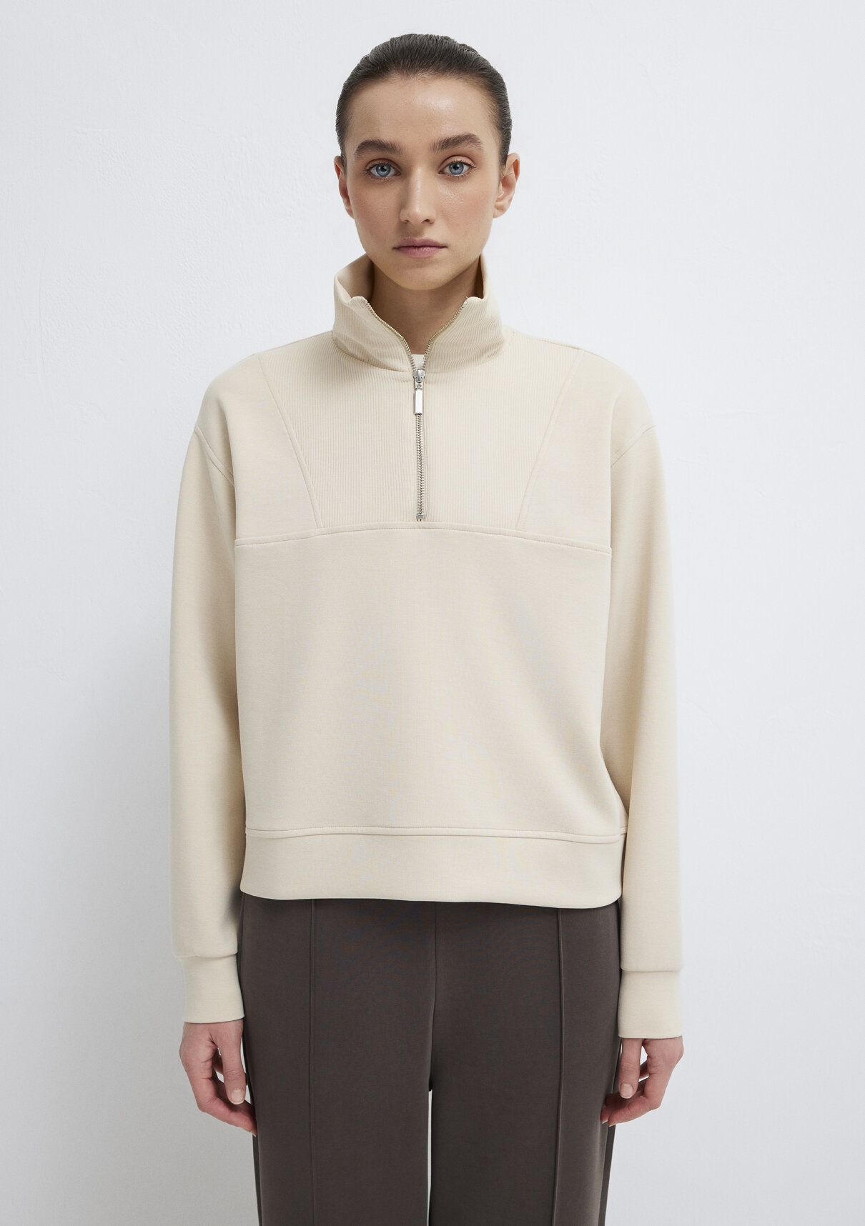 Mavi Yarı Fermuarlı Ekru (TENCEL™) Modal Karışımlı Sweatshirt görsel 4