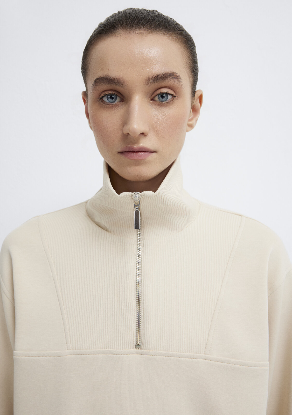 Mavi Yarı Fermuarlı Ekru (TENCEL™) Modal Karışımlı Sweatshirt görsel 7