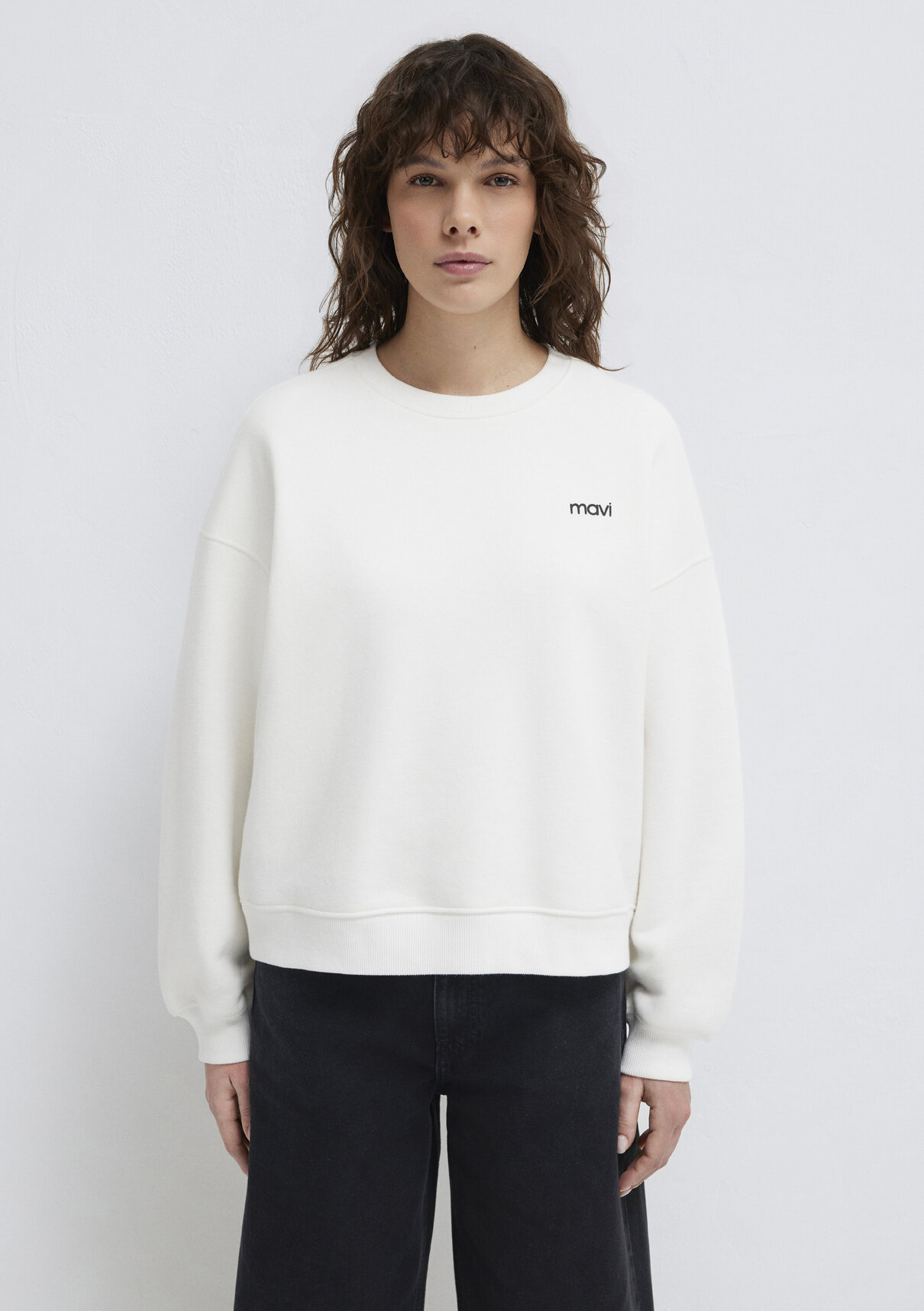 Mavi Logo Baskılı Ekru Sweatshirt görsel 4