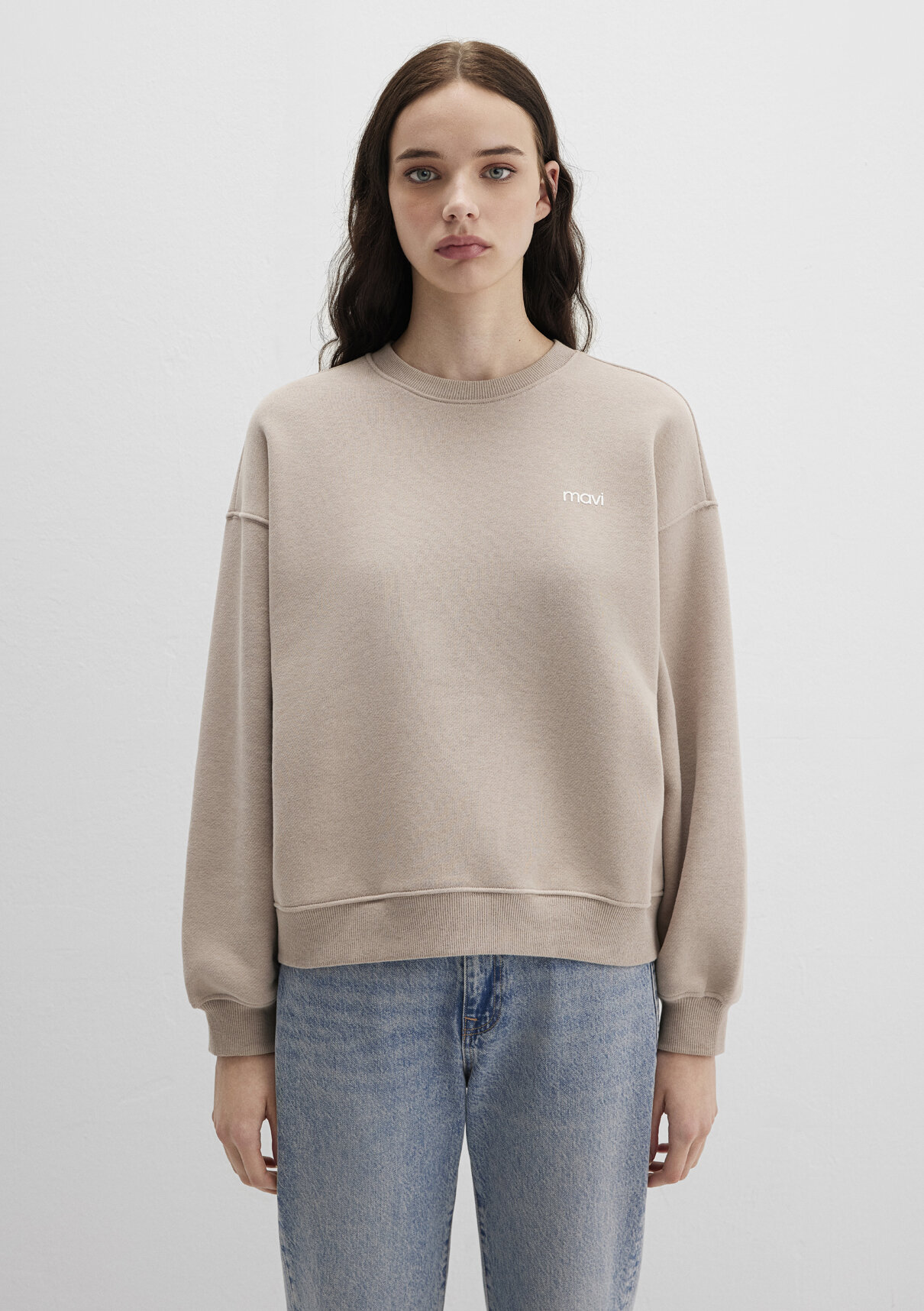 Mavi Logo Baskılı Bej Sweatshirt görsel 3