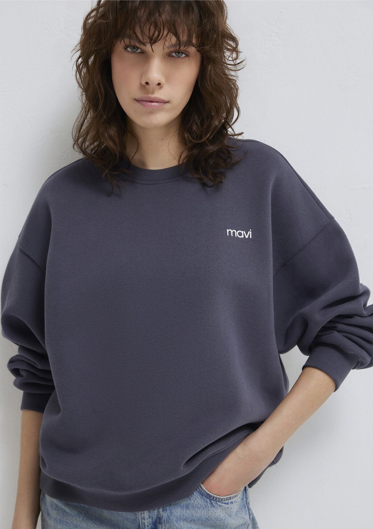 Mavi Logo Baskılı Antrasit Sweatshirt