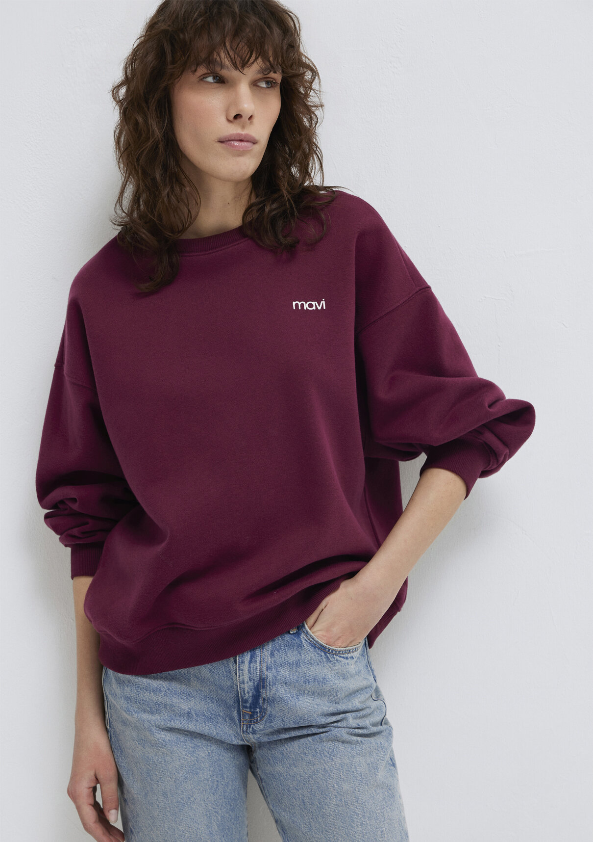 Mavi Logo Baskılı Bordo Sweatshirt