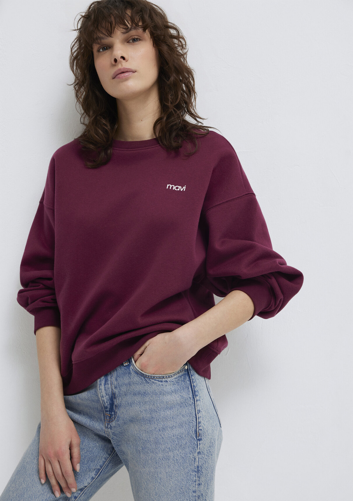 Mavi Logo Baskılı Bordo Sweatshirt görsel 2