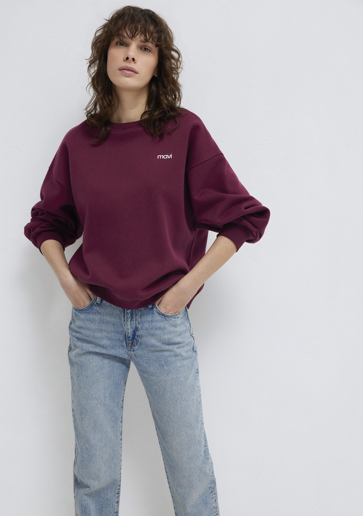 Mavi Logo Baskılı Bordo Sweatshirt görsel 3