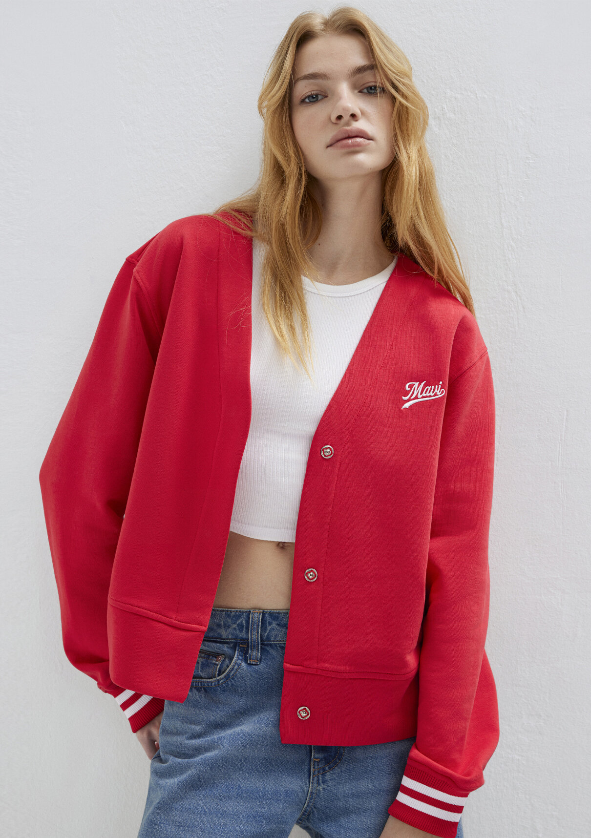 Mavi Baskılı Kırmızı Sweatshirt görsel 2