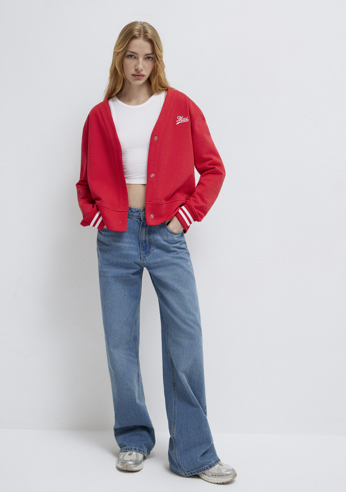 Mavi Baskılı Kırmızı Sweatshirt görsel 3