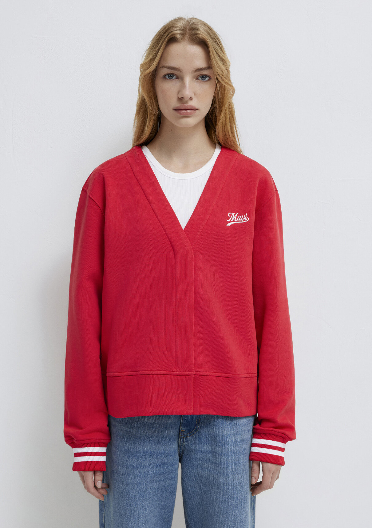 Mavi Baskılı Kırmızı Sweatshirt görsel 4