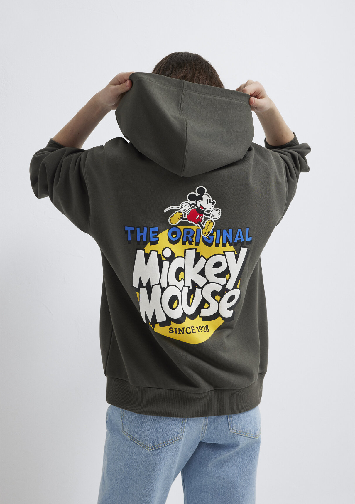 Mavi Mickey Mouse Sırt Baskılı Haki Sweatshirt