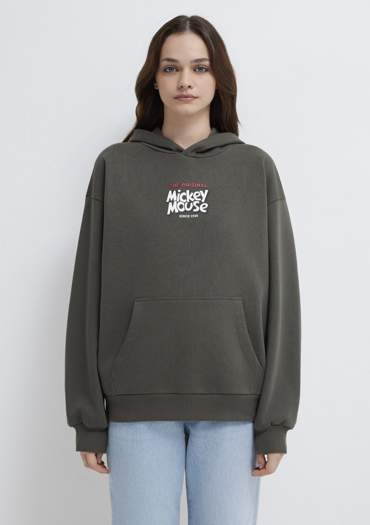 Mavi Mickey Mouse Sırt Baskılı Haki Sweatshirt görsel 4