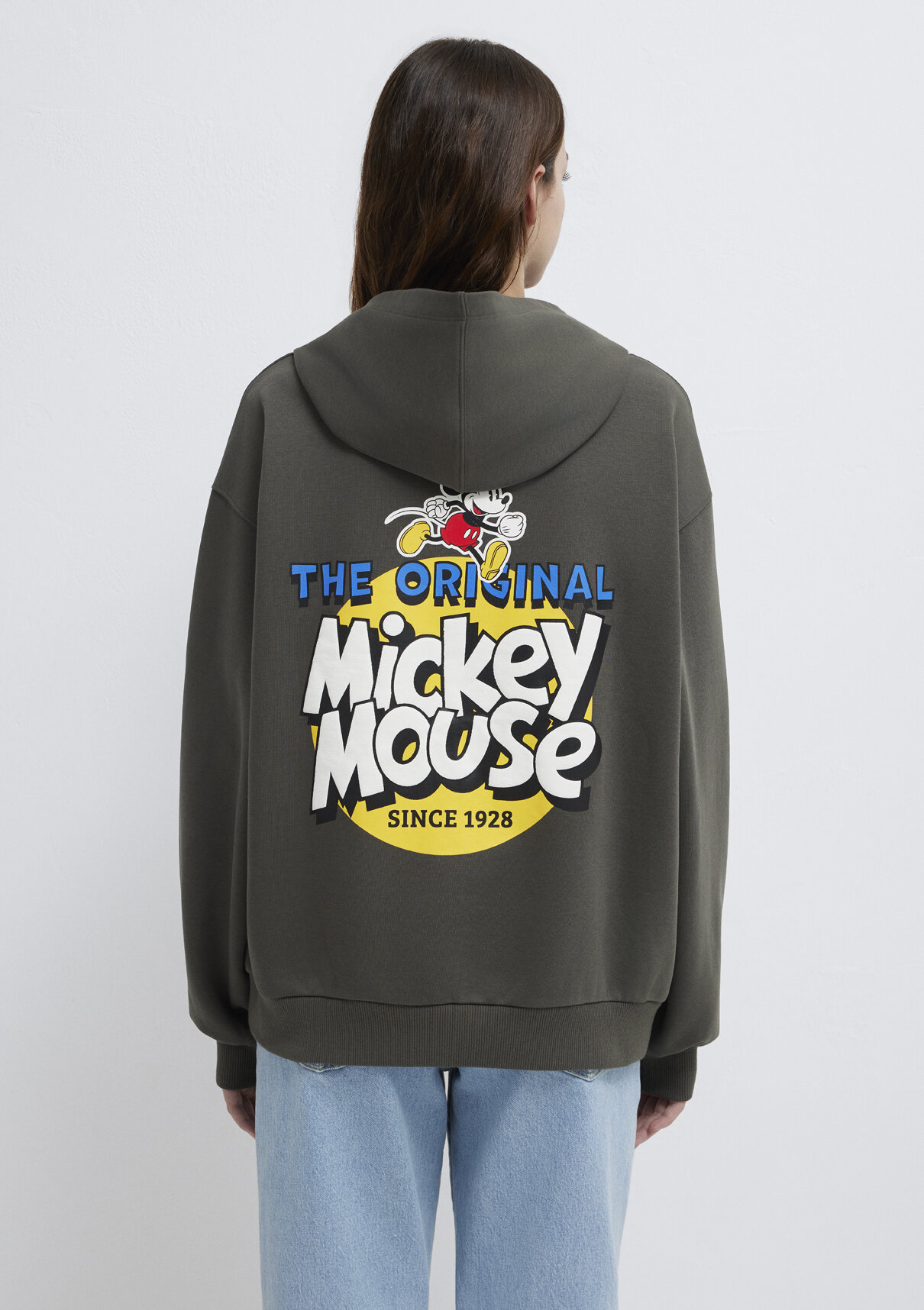 Mavi Mickey Mouse Sırt Baskılı Haki Sweatshirt görsel 6