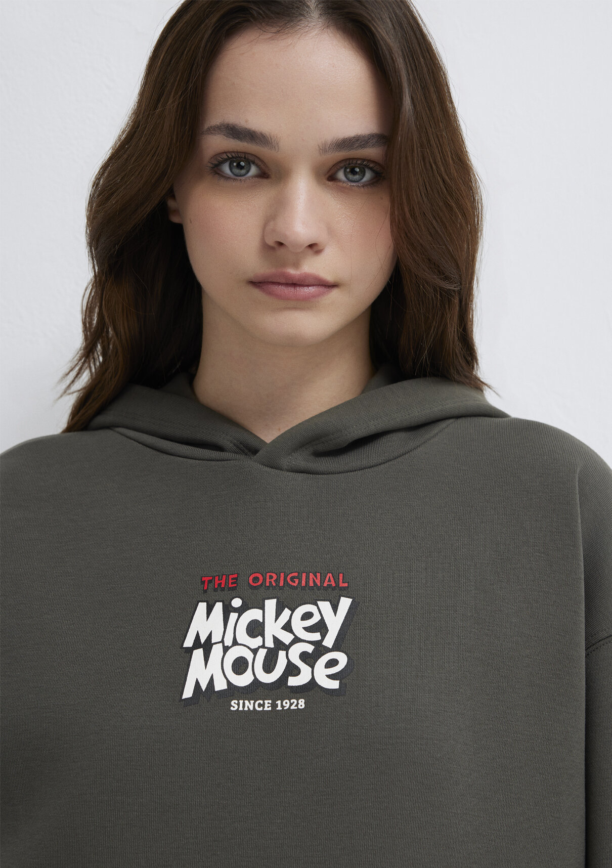 Mavi Mickey Mouse Sırt Baskılı Haki Sweatshirt görsel 7
