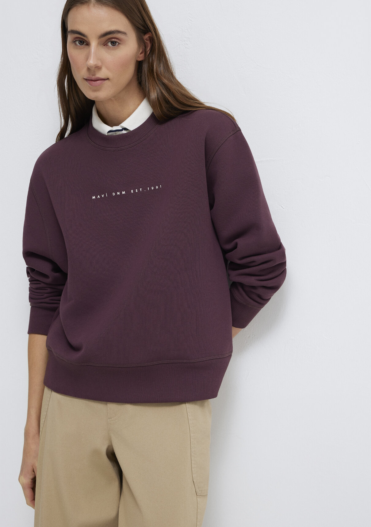 Mavi Denim Baskılı Mor Sweatshirt