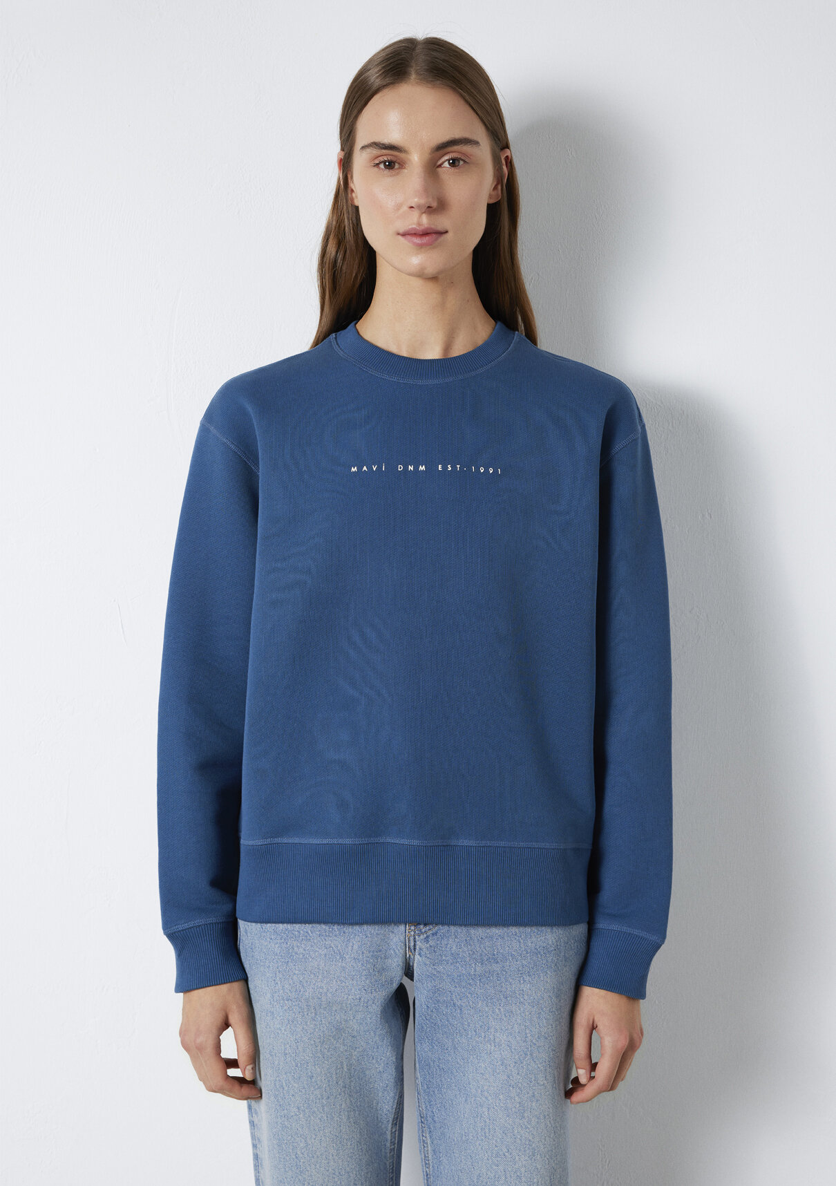 Mavi Denim Baskılı Mavi Sweatshirt görsel 3