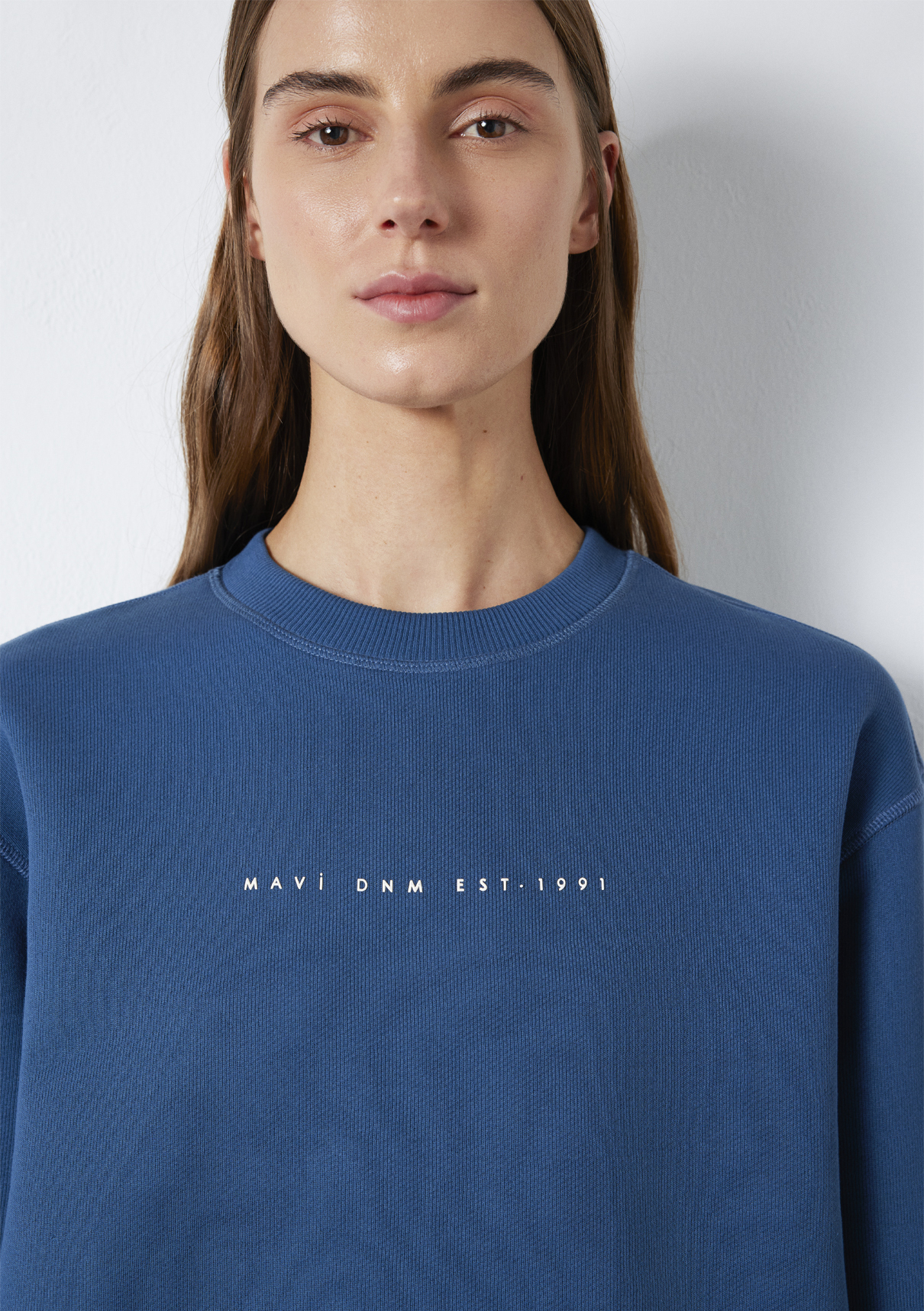 Mavi Denim Baskılı Mavi Sweatshirt görsel 6