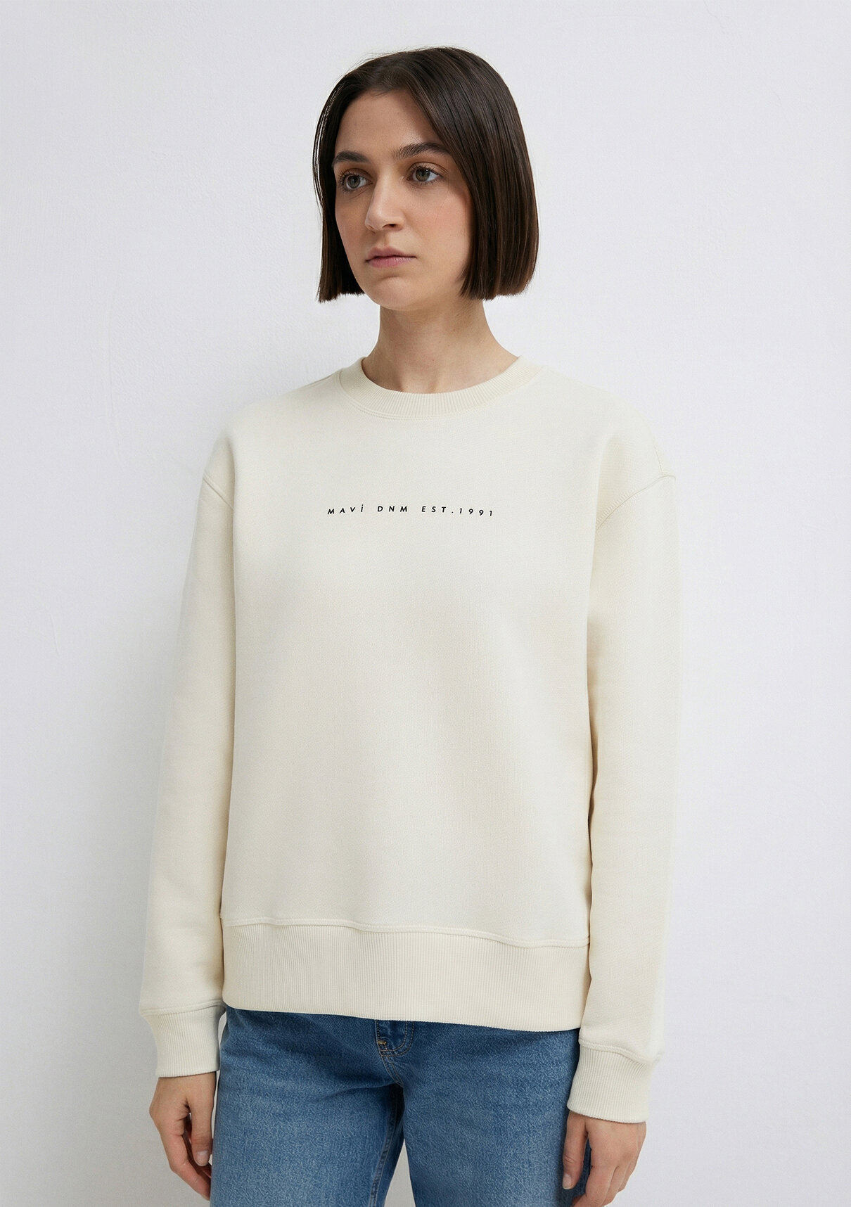 Mavi Denim Baskılı Ekru Sweatshirt görsel 3