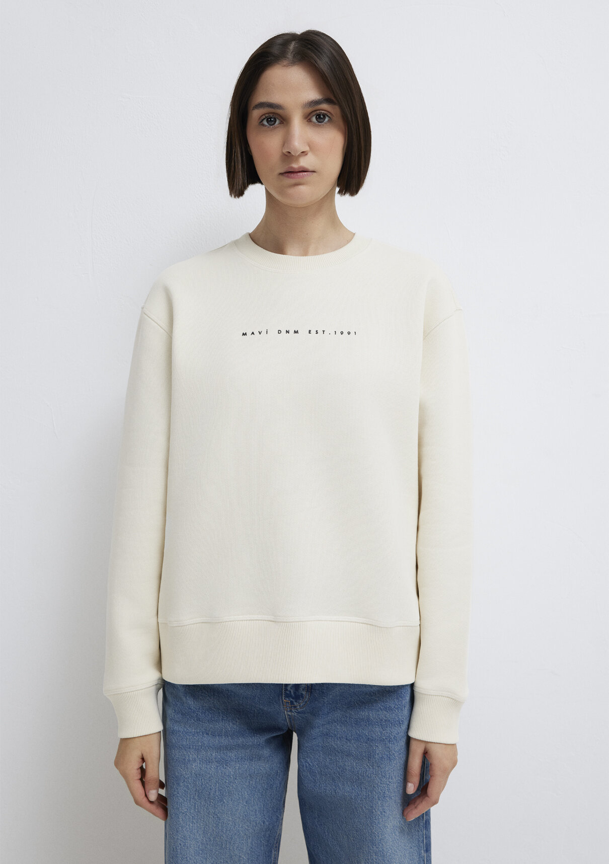 Mavi Denim Baskılı Ekru Sweatshirt görsel 4