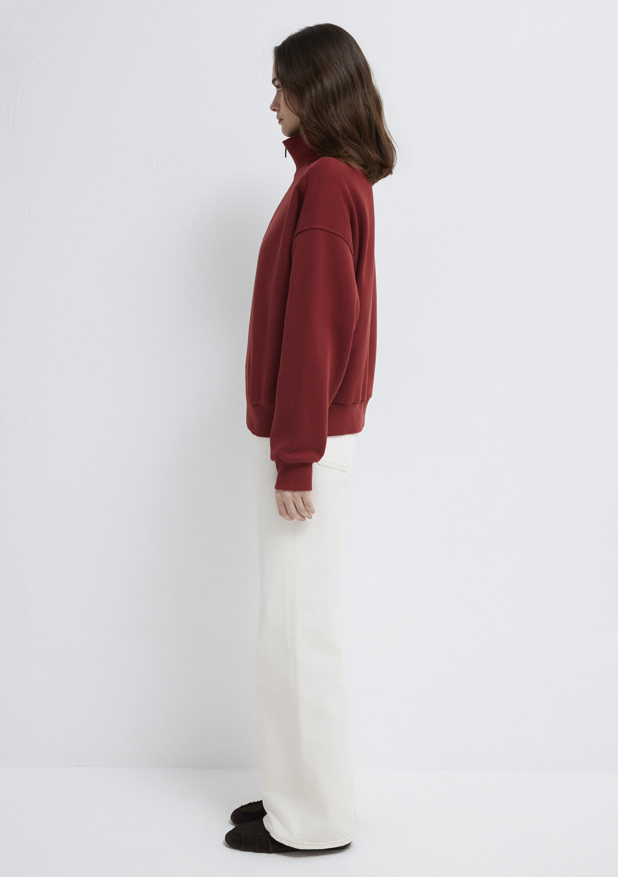 Mavi MVJNS Nakışlı Yarı Fermuarlı Bordo Sweatshirt görsel 4