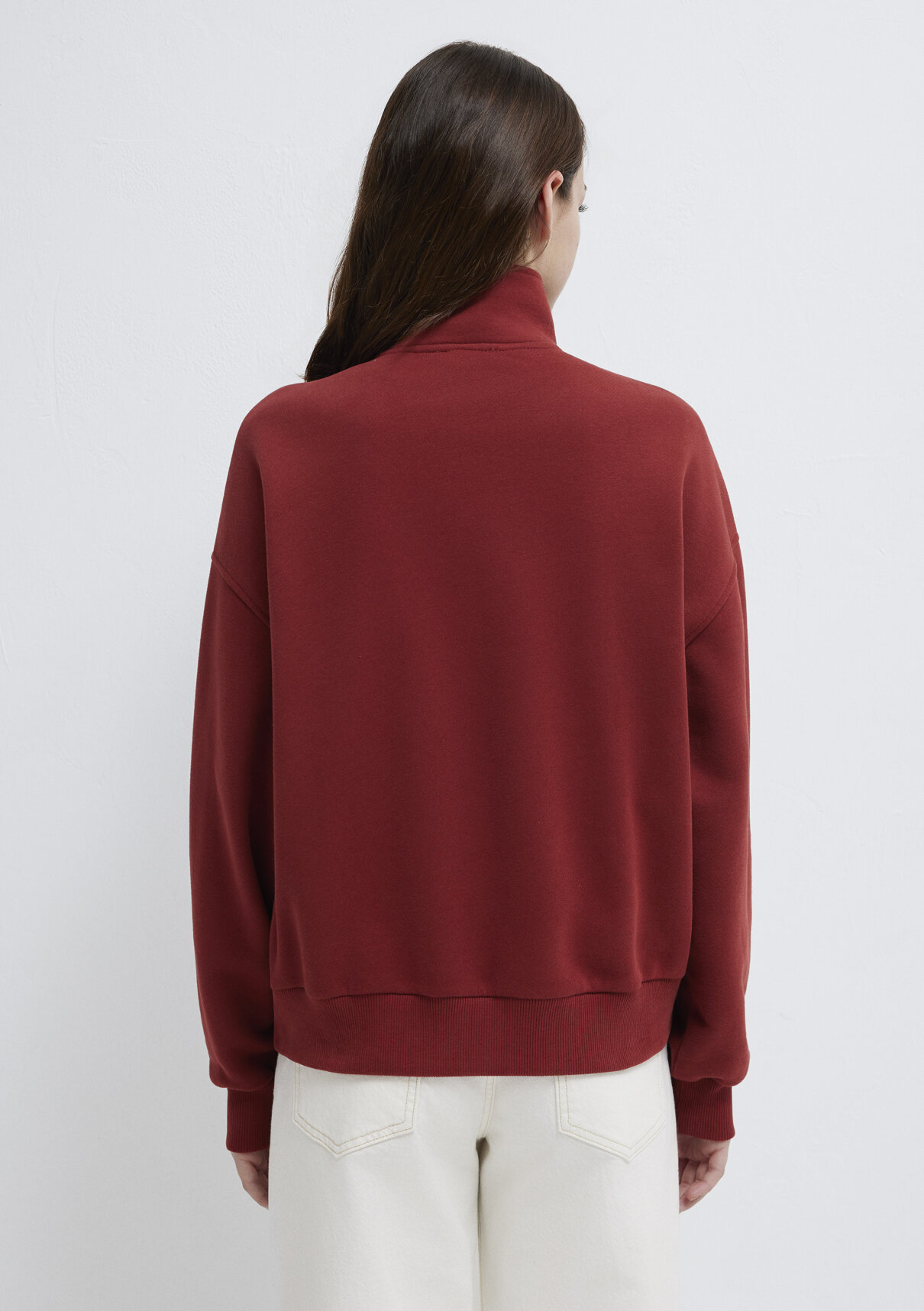 Mavi MVJNS Nakışlı Yarı Fermuarlı Bordo Sweatshirt görsel 5