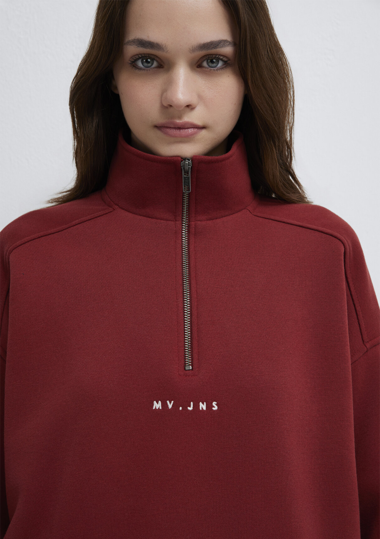 Mavi MVJNS Nakışlı Yarı Fermuarlı Bordo Sweatshirt görsel 6