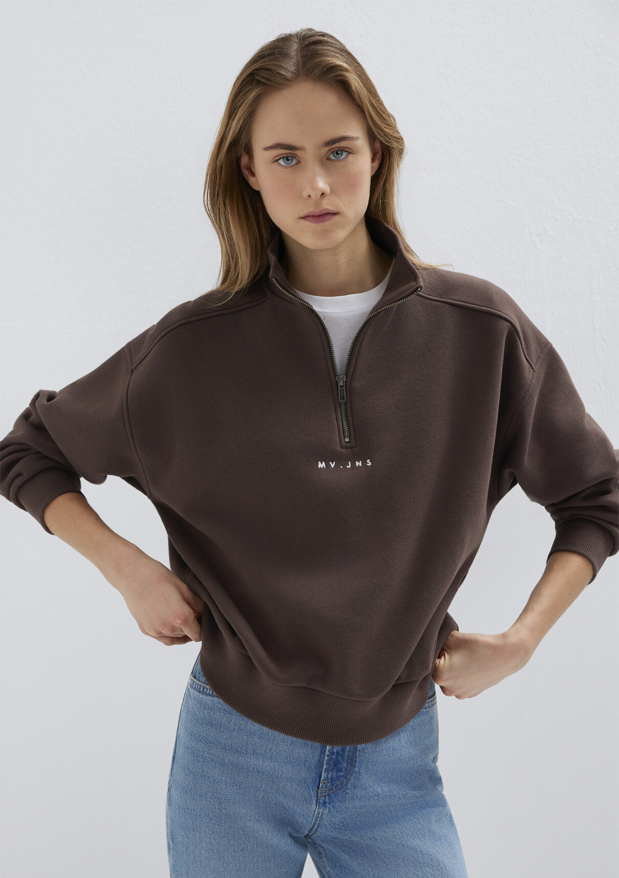 Mavi MVJNS Nakışlı Yarı Fermuarlı Kahverengi Sweatshirt görsel 2
