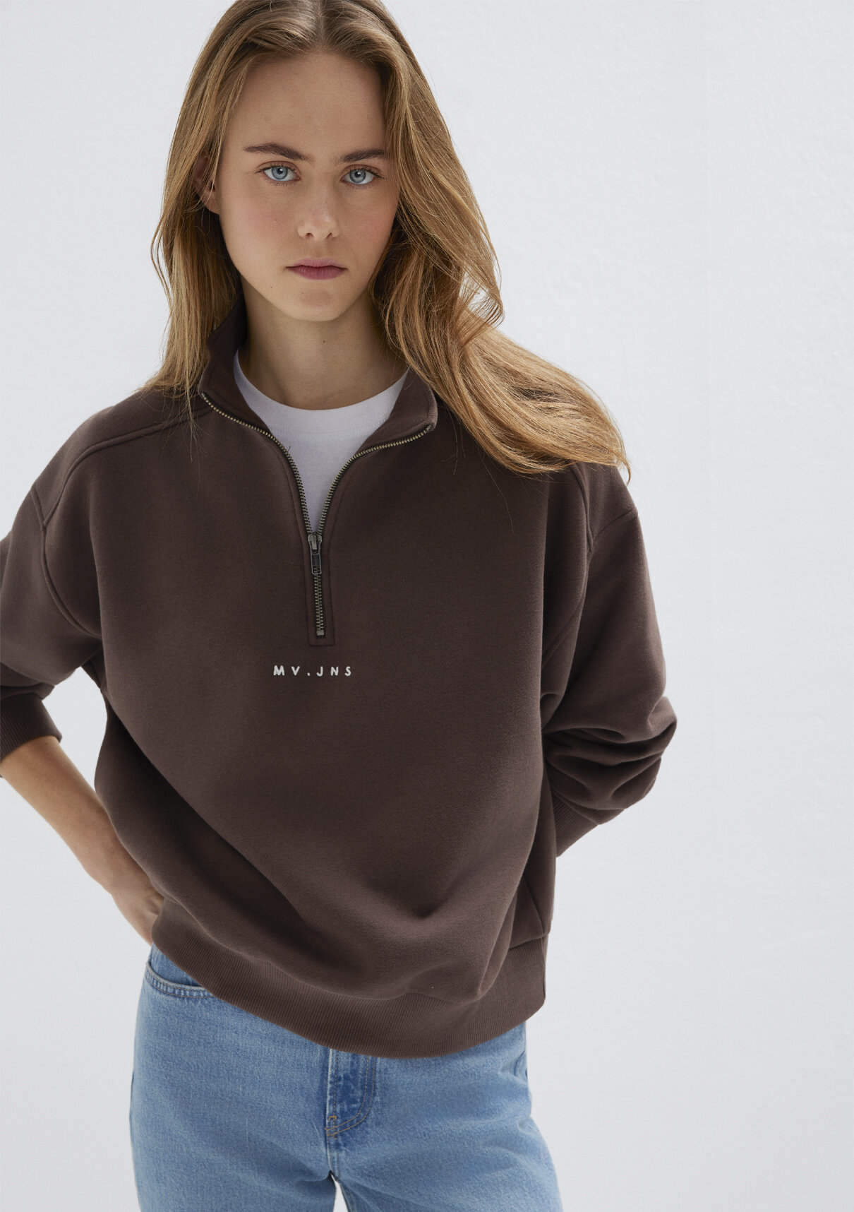 Mavi MVJNS Nakışlı Yarı Fermuarlı Kahverengi Sweatshirt görsel 3