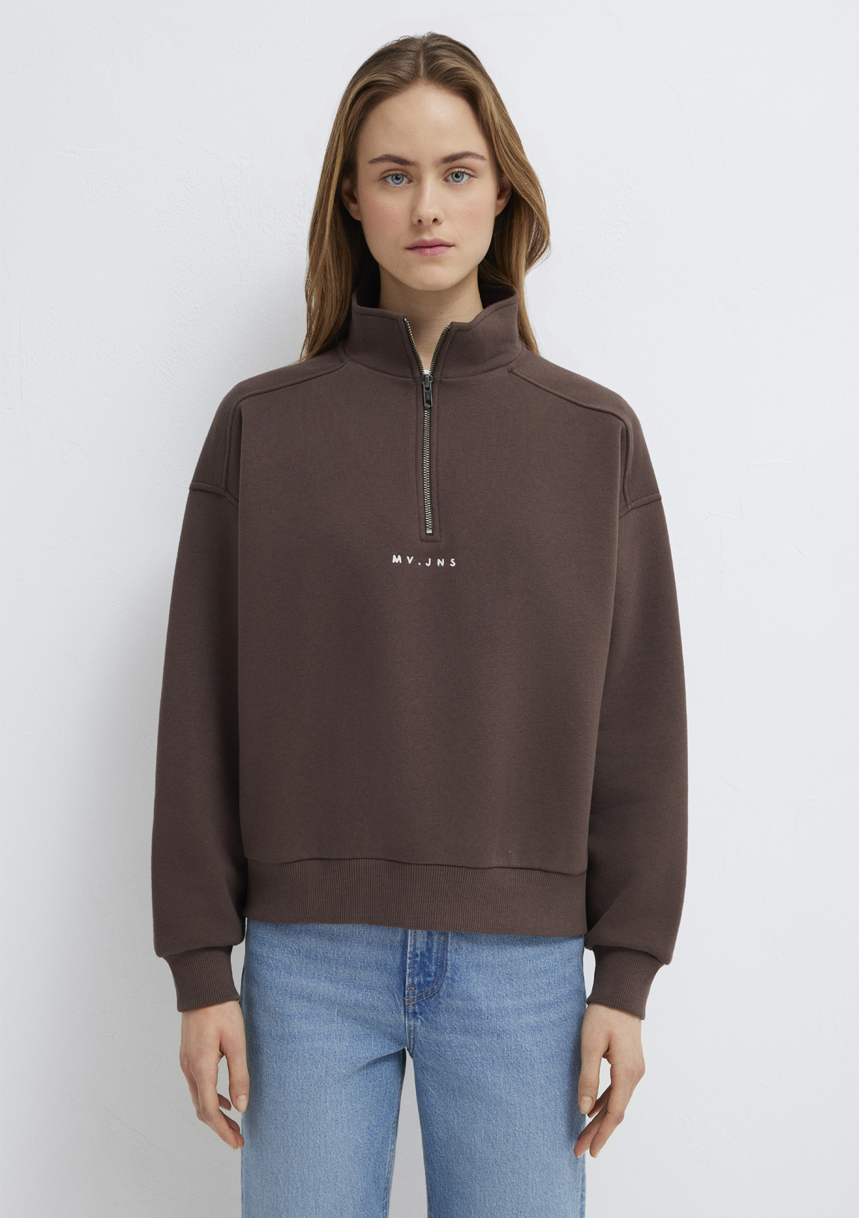 Mavi MVJNS Nakışlı Yarı Fermuarlı Kahverengi Sweatshirt görsel 4