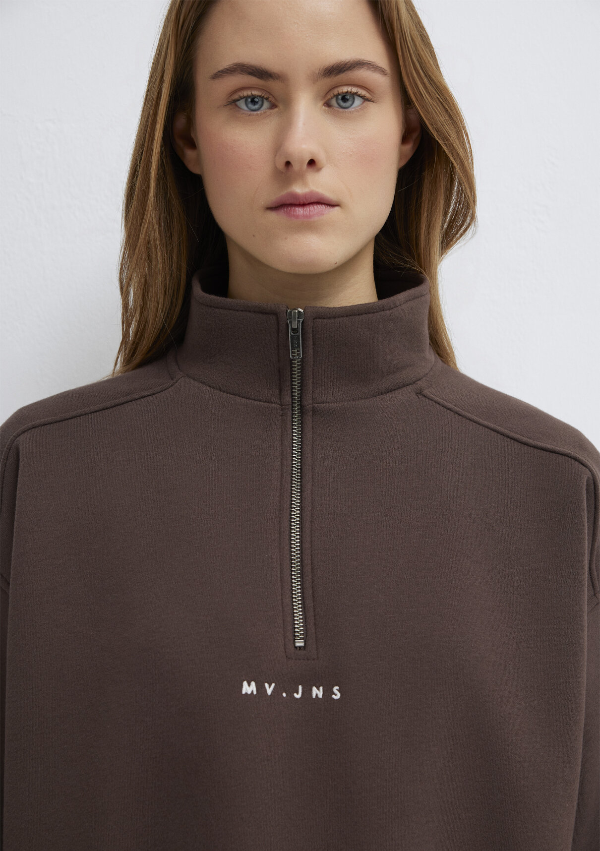 Mavi MVJNS Nakışlı Yarı Fermuarlı Kahverengi Sweatshirt görsel 7