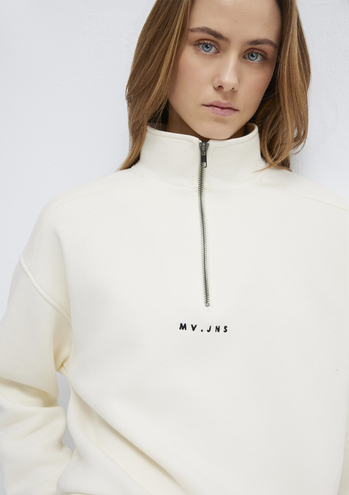 Mavi MVJNS Nakışlı Yarı Fermuarlı Ekru Sweatshirt