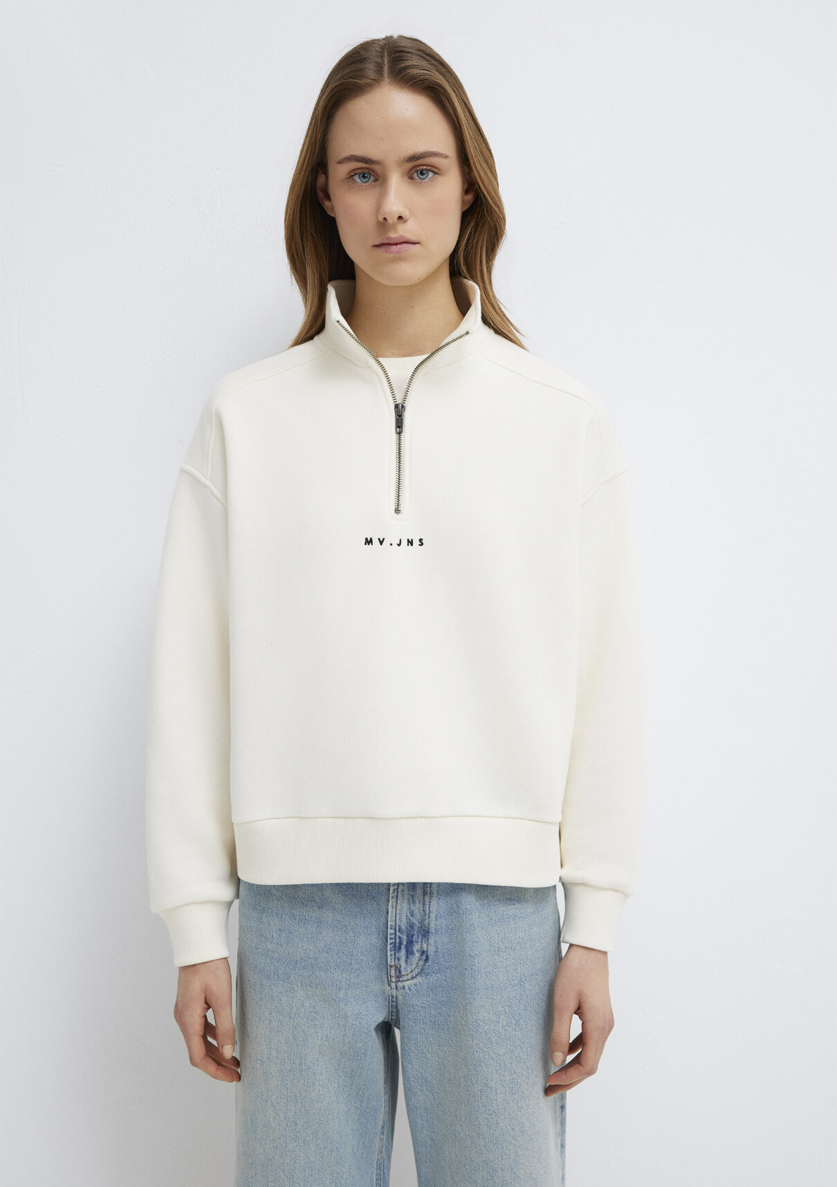 Mavi MVJNS Nakışlı Yarı Fermuarlı Ekru Sweatshirt görsel 3
