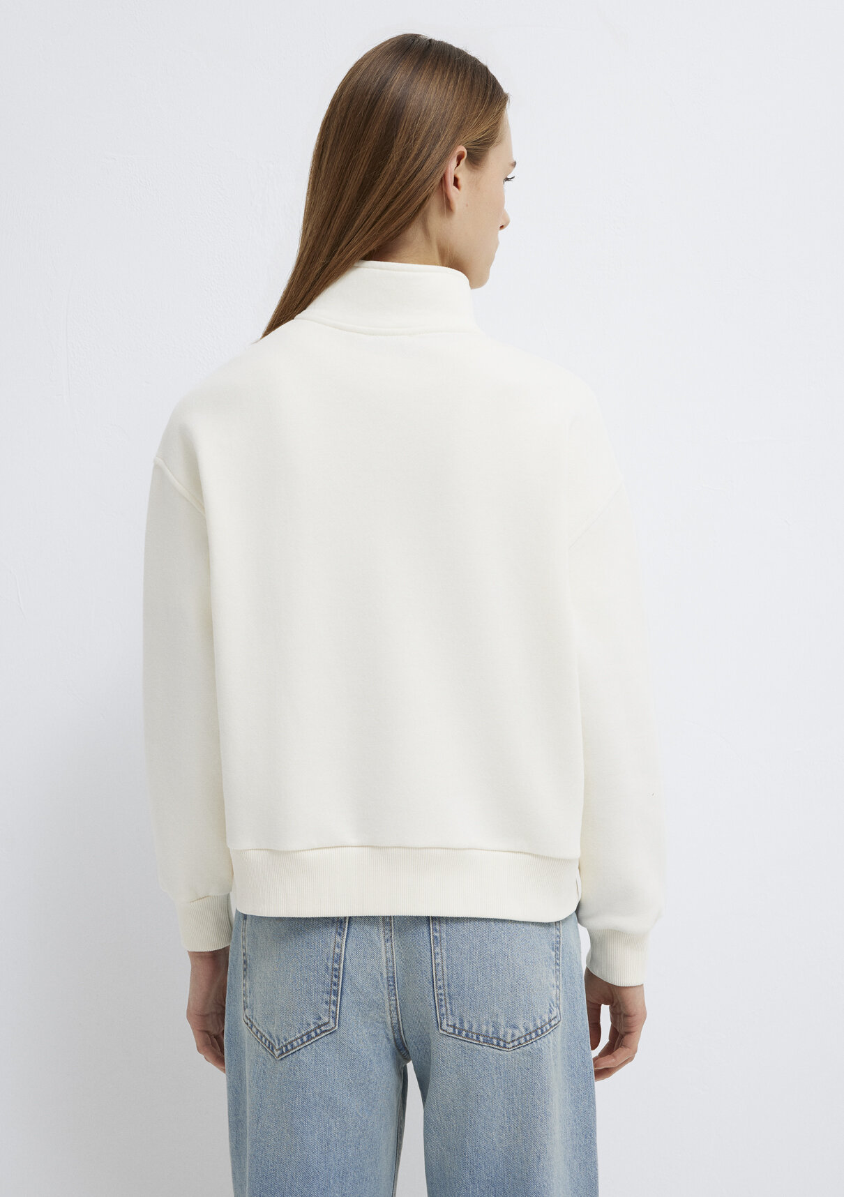 Mavi MVJNS Nakışlı Yarı Fermuarlı Ekru Sweatshirt görsel 5