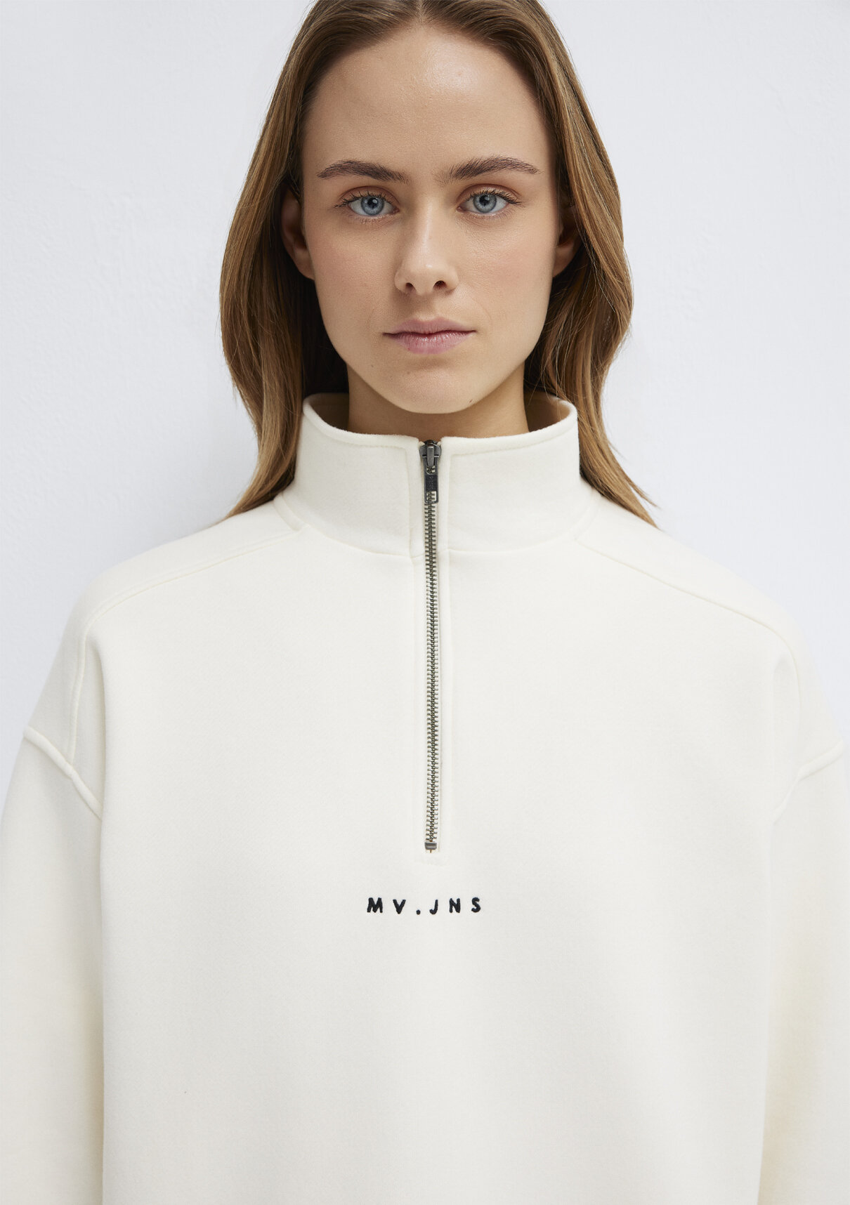 Mavi MVJNS Nakışlı Yarı Fermuarlı Ekru Sweatshirt görsel 6