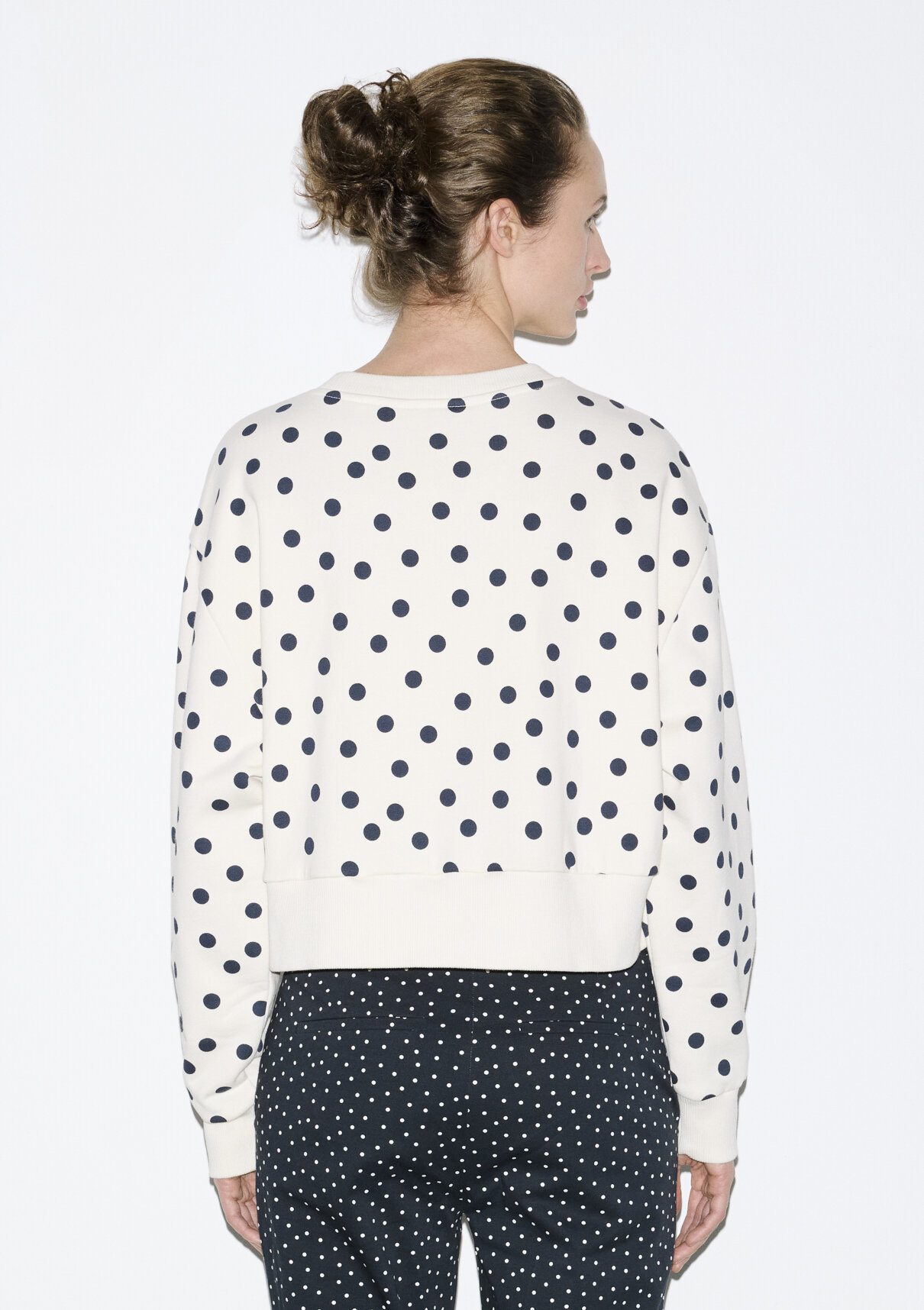 Mavi Puantiyeli Ekru Sweatshirt görsel 5